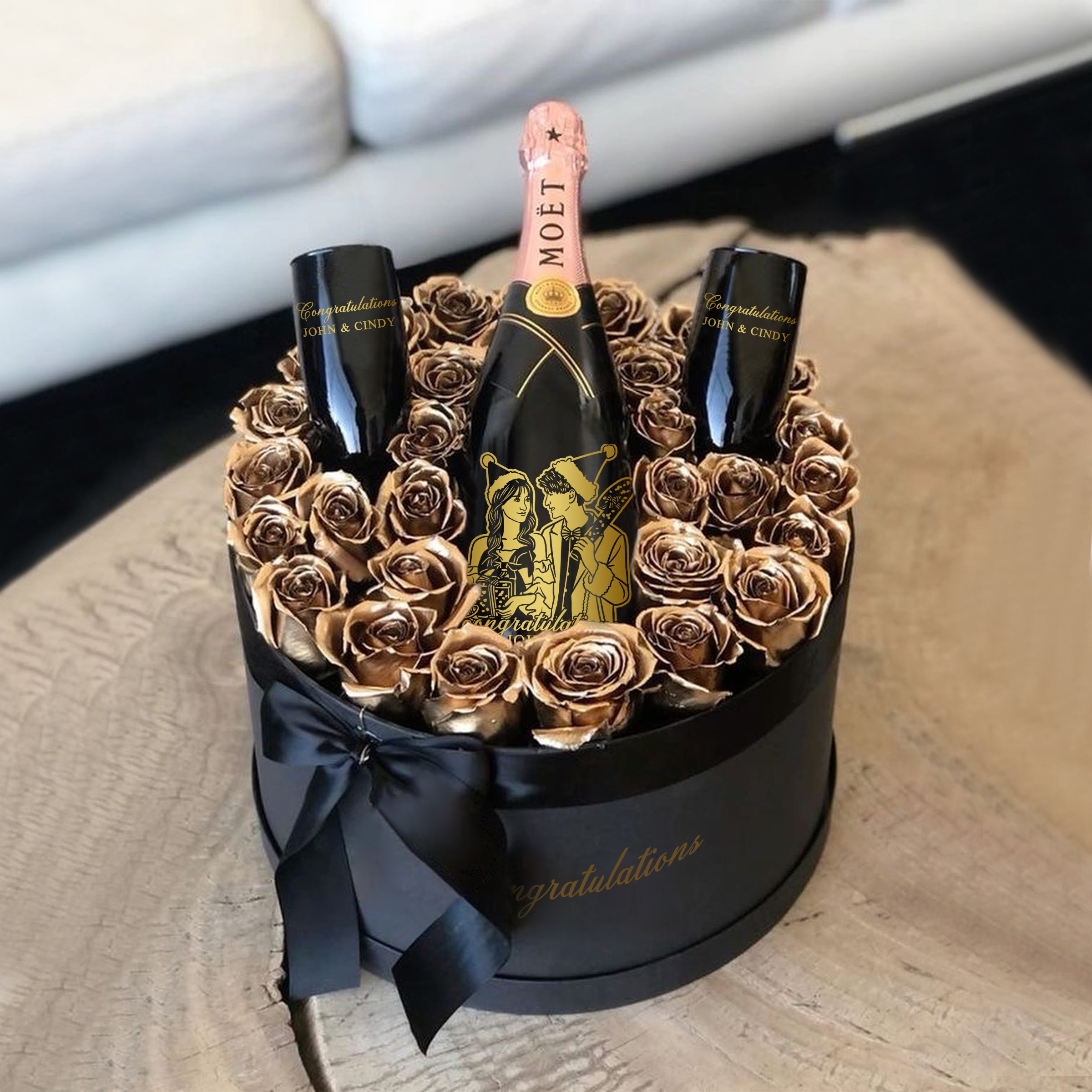 Eternal Flower Gift Box|Engraving Moet Single Double Cup Gift (Customized) Portrait Custom Gift Wedding Retirement Gift