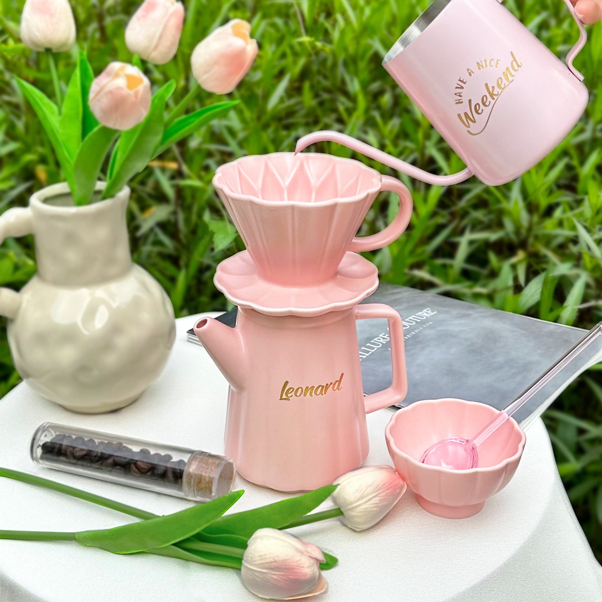 Coffee gift box | Engraved gift (customized gift) birthday coffee set pink set for girlfriend niche high-end gift DY02-70