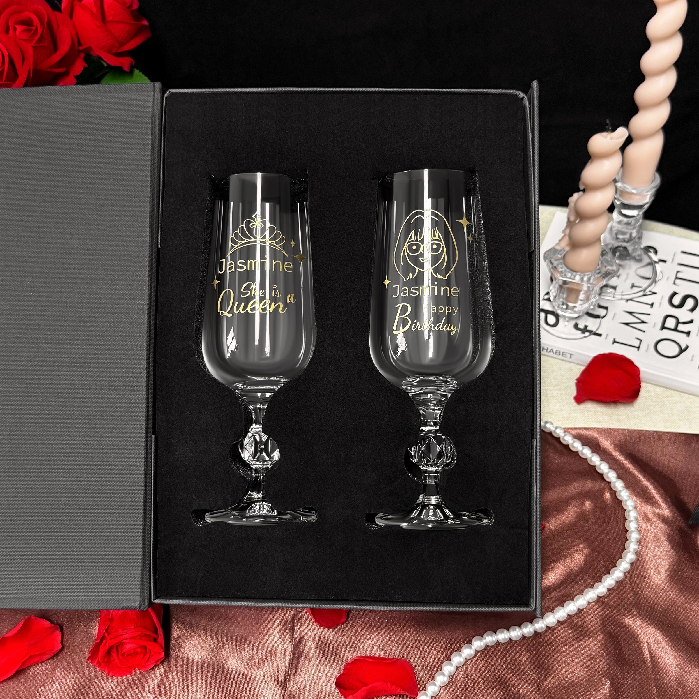 Custom Engraved Blessings & Portrait Artwork Personalized Gift for Birthdays, Celebrations & Special Occasions Engraved Wine Glass Gift Box – A Unique & Romantic Present Creative Gift for Boyfriend, Friends, or Loved OnesDY01-415