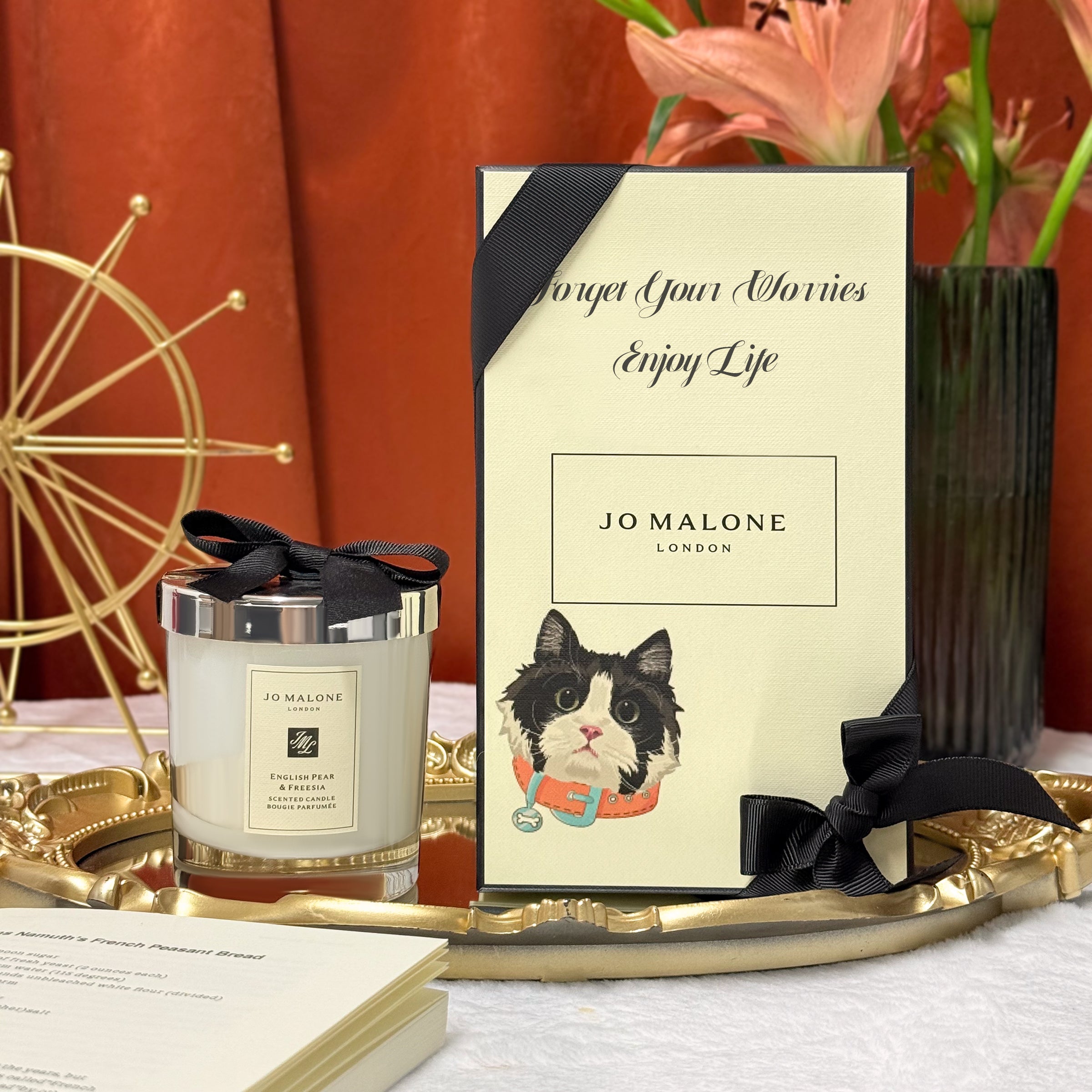 Custom Jo Malone Scented Candle Gift Box with Personalized Box Design, Engraved Text Messages, Pet Portrait Customization – A Unique Romantic Birthday Gift for Her Aromatherapy gift box-customized box DY01-416
