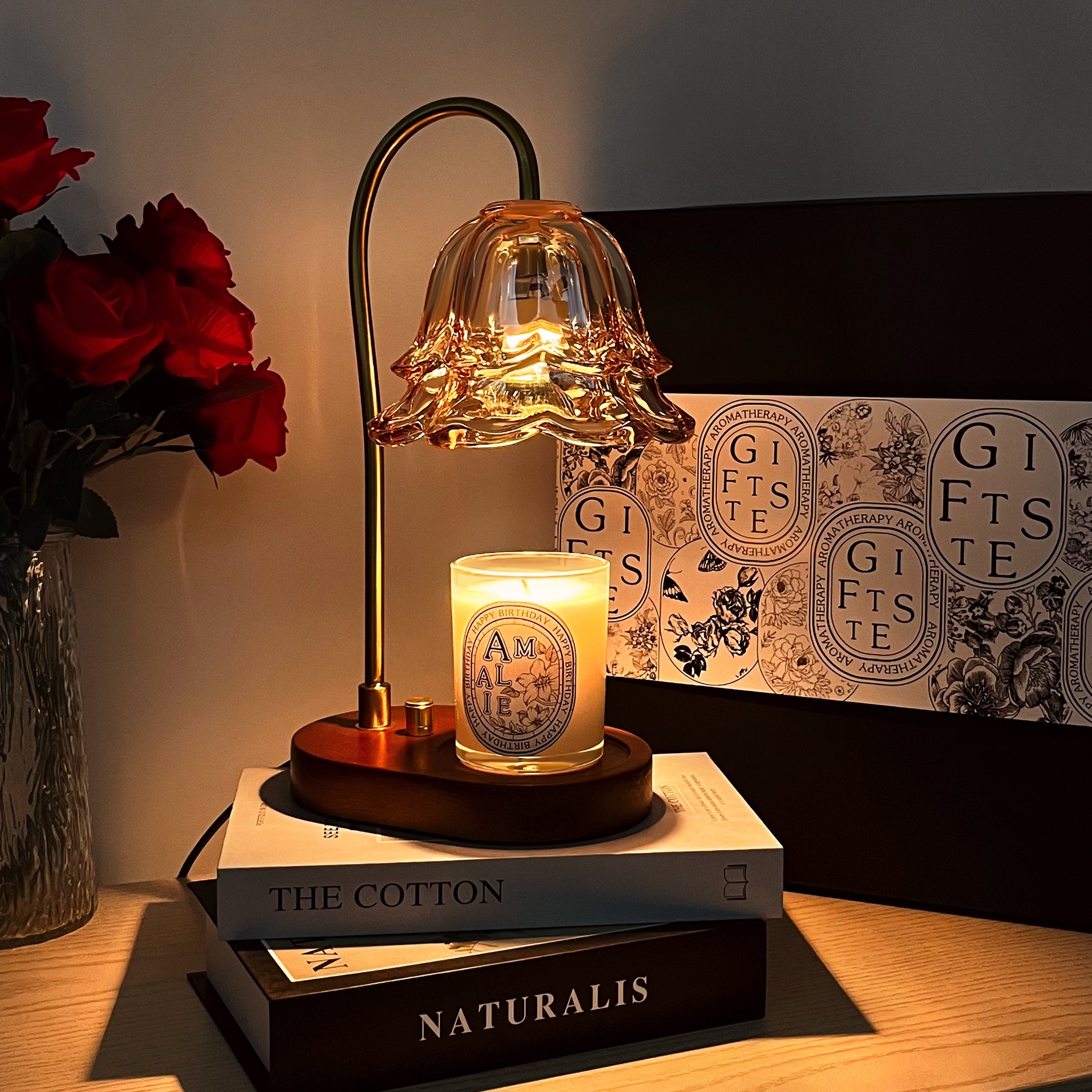 Aromatherapy Lamp Gift Set - Includes Scented Candle & Flameless Wax Melt Diffuser, with Customizable Candle Labels & Personalized Name Engraving. A Creative Keepsake Gift for Sisters, Couples, and Aromatherapy EnthusiastsDY01-408