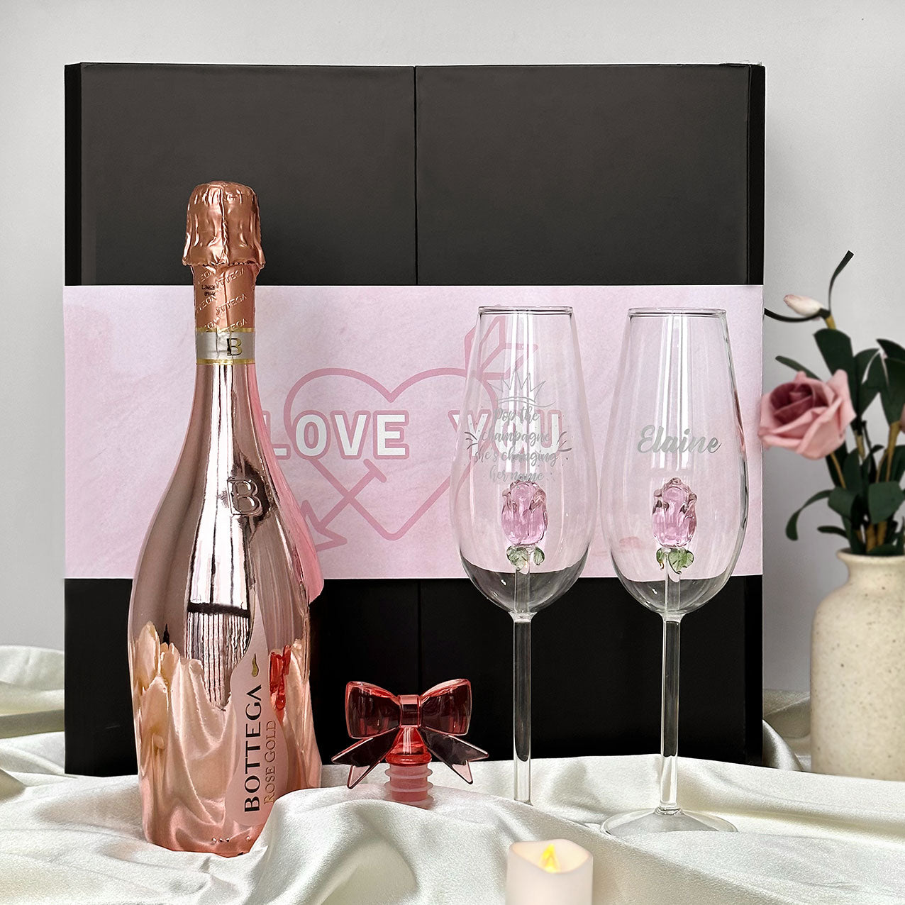 Bottega Manzoni Moscato Rose Three-dimensional rose champagne glass gift box couple anniversary gift romantic celebration for sisters DY01-367