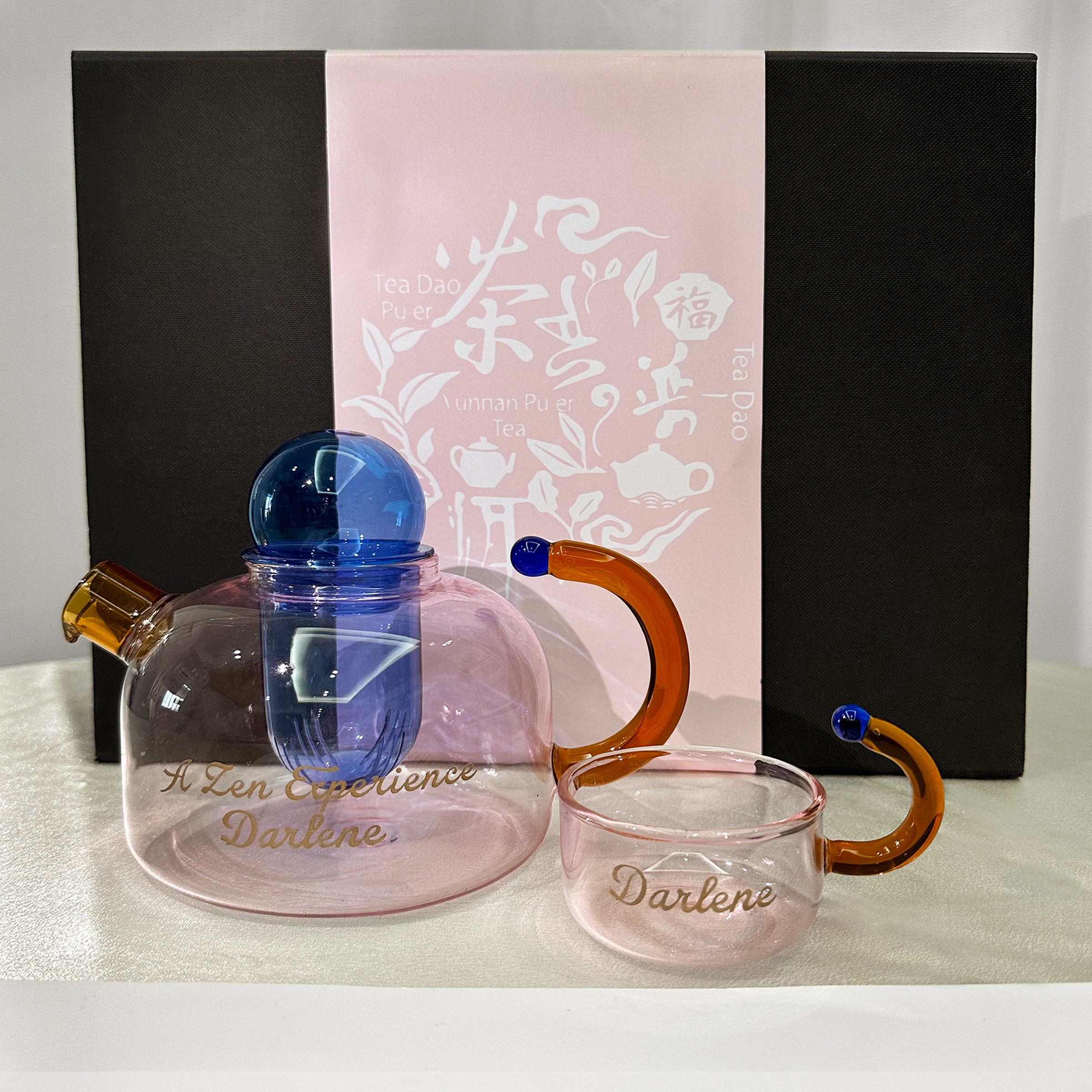 Creative gift box丨Customized gift box High temperature resistant glass Tea water separation Filter teapot Household tea set gift box Contrast color flower teapot DY02-77