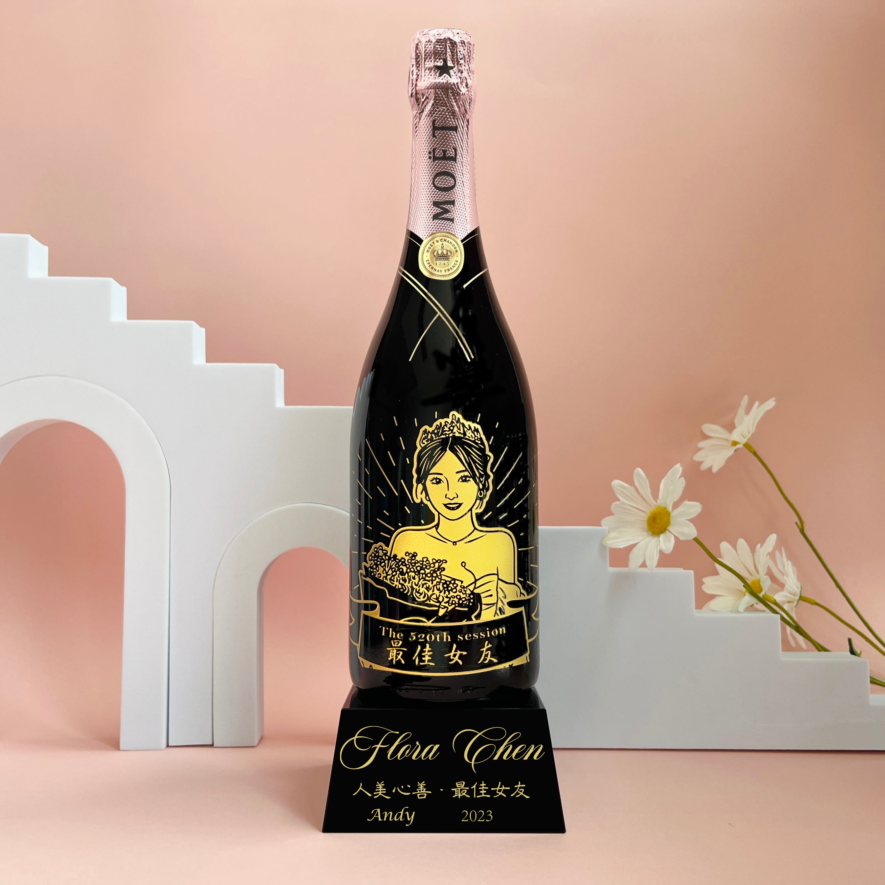 【Romantic Valentine's day】Moët & Chandon Rose Impérial portrait sculpture trophy commemorative gift customized gift