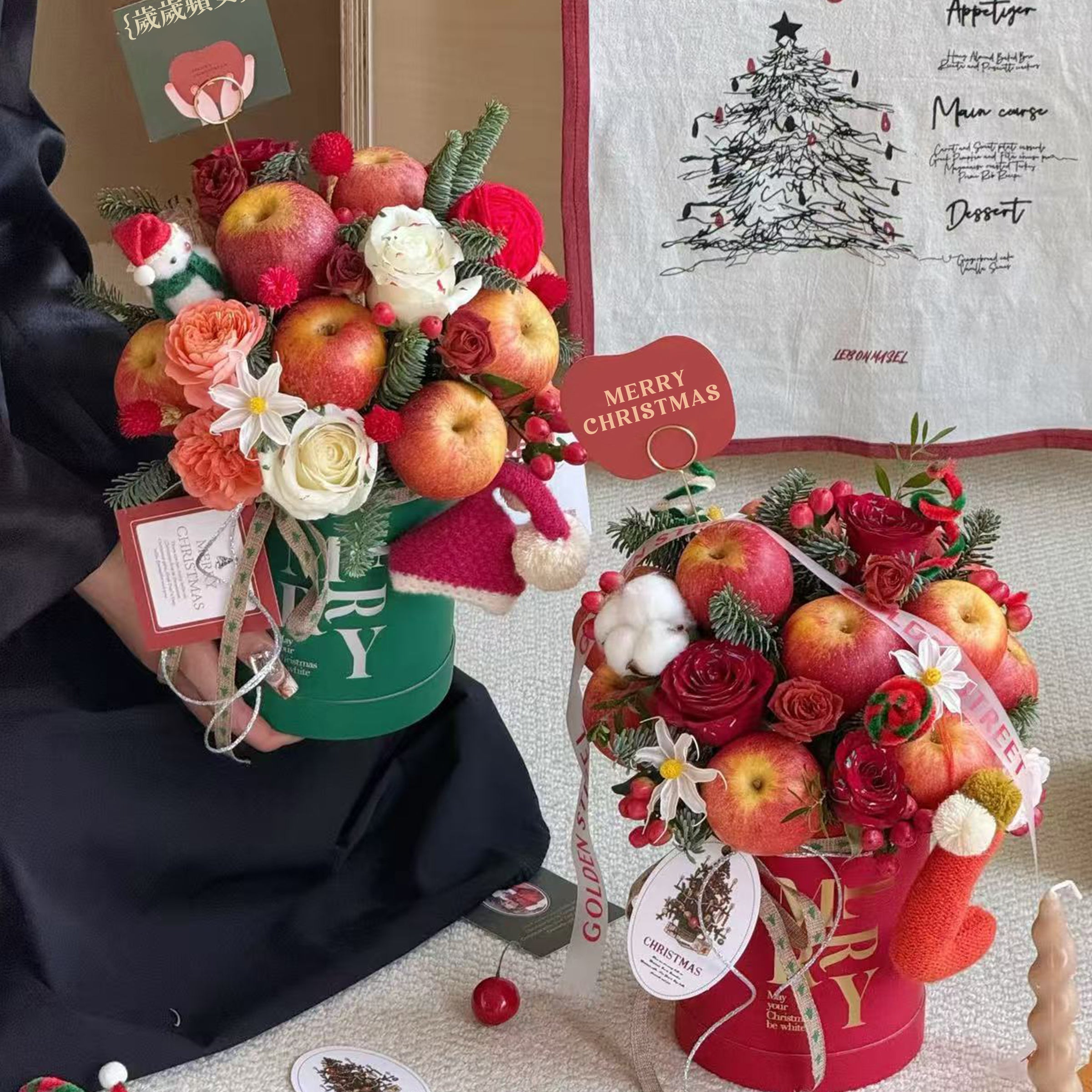 Christmas Hamper|聖誕蘋果抱抱桶 聖誕果籃 聖誕花籃 聖誕禮籃 生果籃 花籃 送親友送客戶送伴侶 - Design Your Own Wine