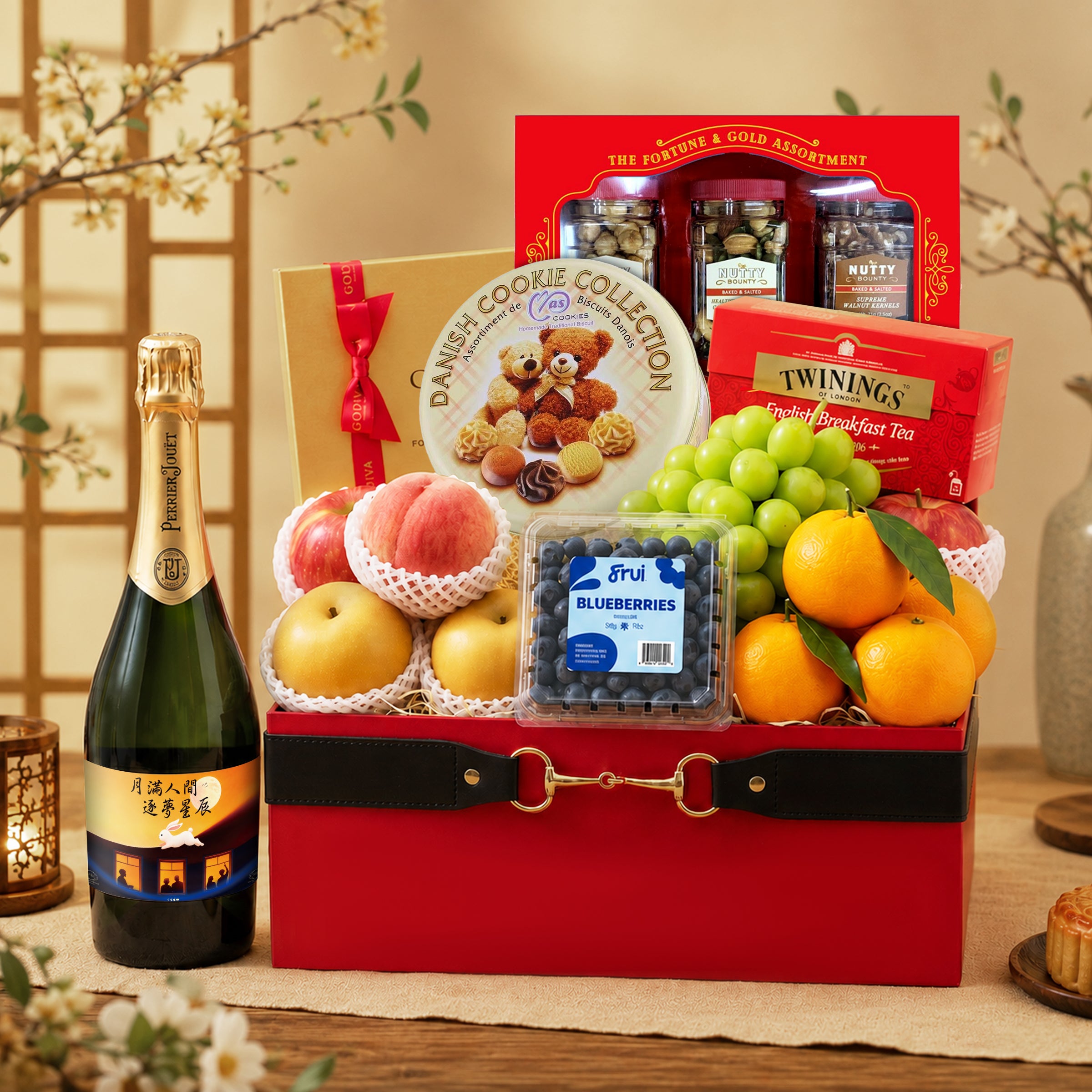 Mid-Autumn Festival Hamper: Imported Fruit & Snack Hamper, Personalized Champagne, Luxury Hamper — Ideal for Corporate Clients and Reunion Greetings