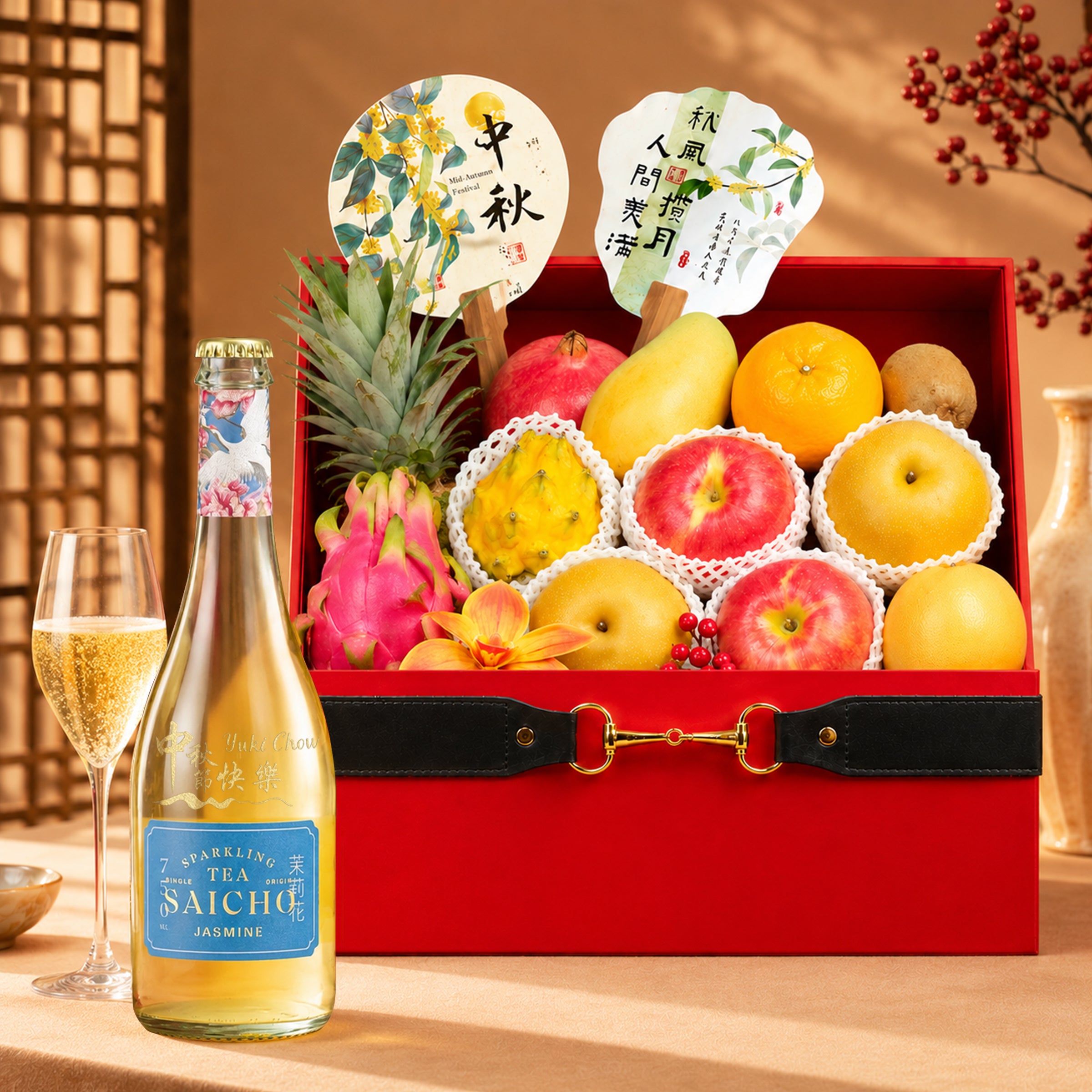 Mid-Autumn Festival Gift Hamper: Popular Seasonal Fruit Sparkling Tea Set – Customizable Sparkling Tea – A Thoughtful Gift for Clients, Relatives, Friends, and Elders.