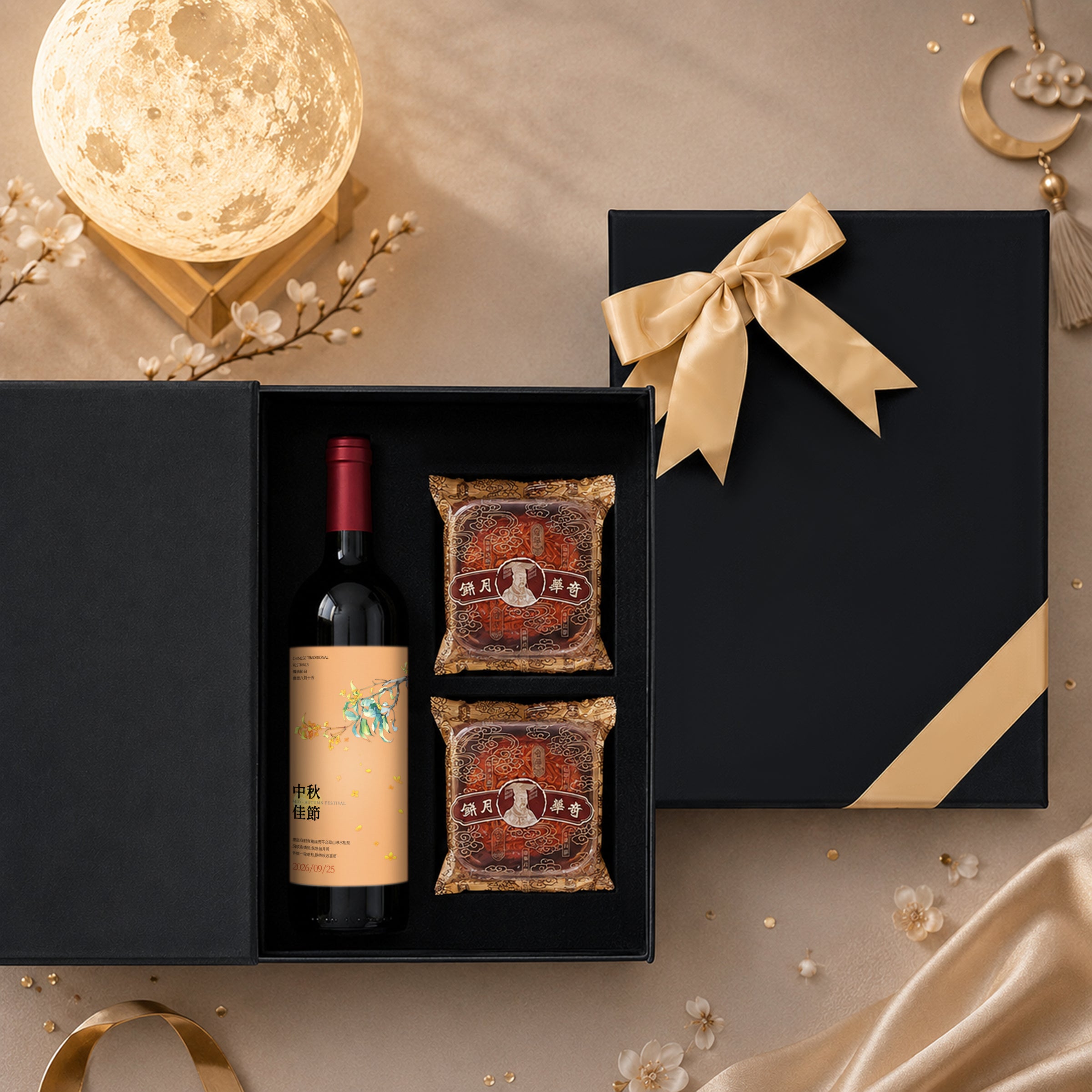 Mid-Autumn Mooncake & Red Wine Surprise Gift Box – Featuring popular mooncakes and a curated red wine hamper. An ideal, thoughtful gift for clients, relatives, friends, and elders
