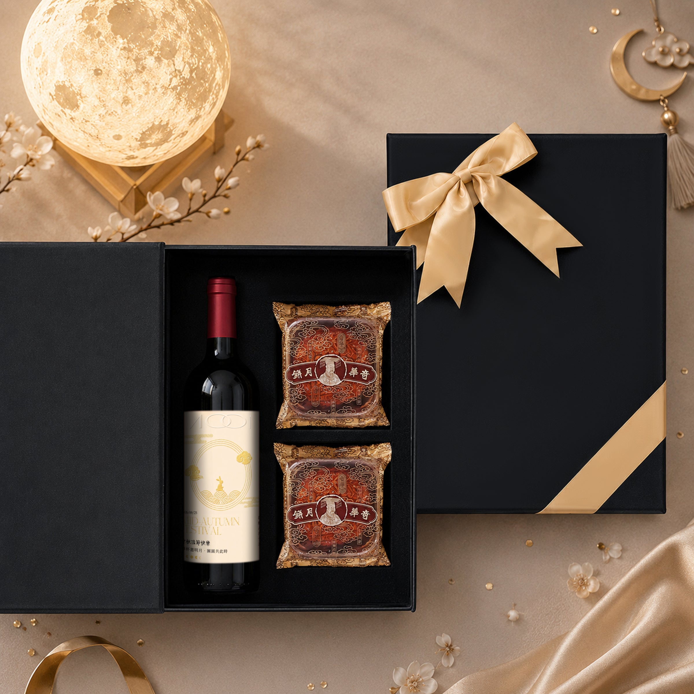 Mid-Autumn Mooncake & Red Wine Surprise Gift Box – Featuring popular mooncakes and a curated red wine hamper. An ideal, thoughtful gift for clients, relatives, friends, and elders