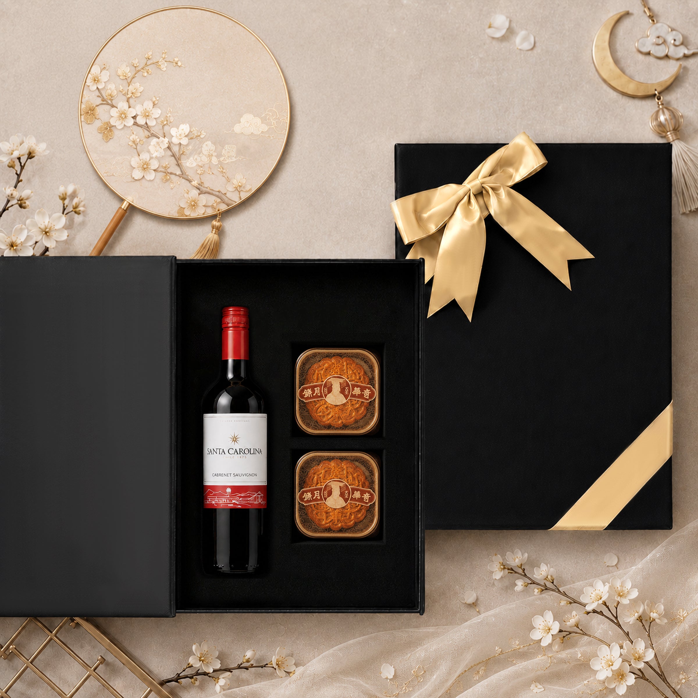 Mid-Autumn Festival Gift Sets: Custom Wine Labels & Imported Red Wine. Popular Mooncake & Red Wine Gift Hampers—the Top Choice for Clients, Relatives, Friends, and Elders