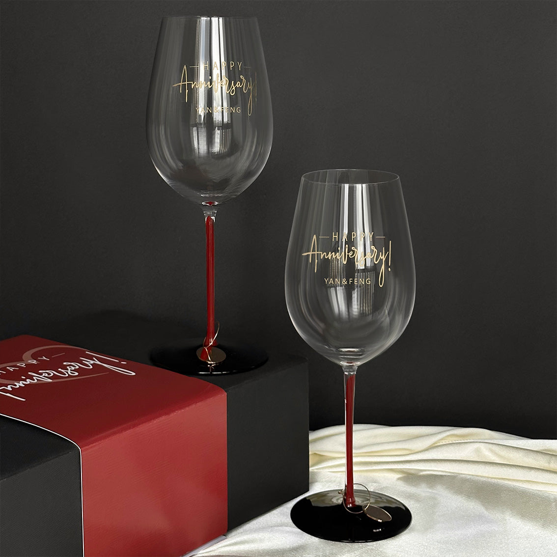Customized red wine glass, customized text and name, engraving on goblet, wedding anniversary gift box, private customized surprise for wife, sister congratulations gift Wine Glass-DY01-377