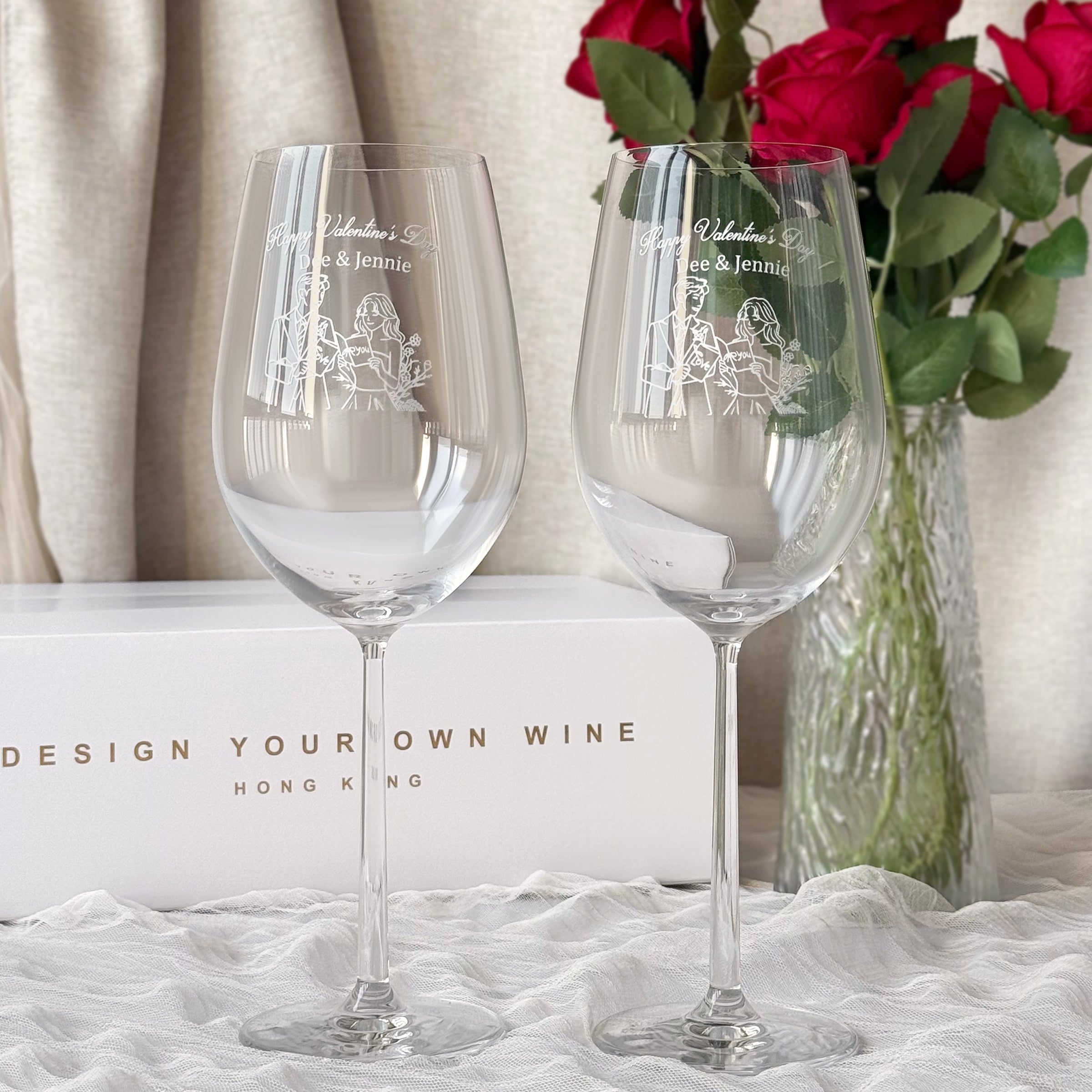Portrait Customization Red Wine Glasses | Valentine's Day Gift | Portrait Engraving | Custom Design Red Wine Glasses | Personalized Couple Gift | Anniversary & Wedding Celebration Glasses | Wedding Gift DY05-59
