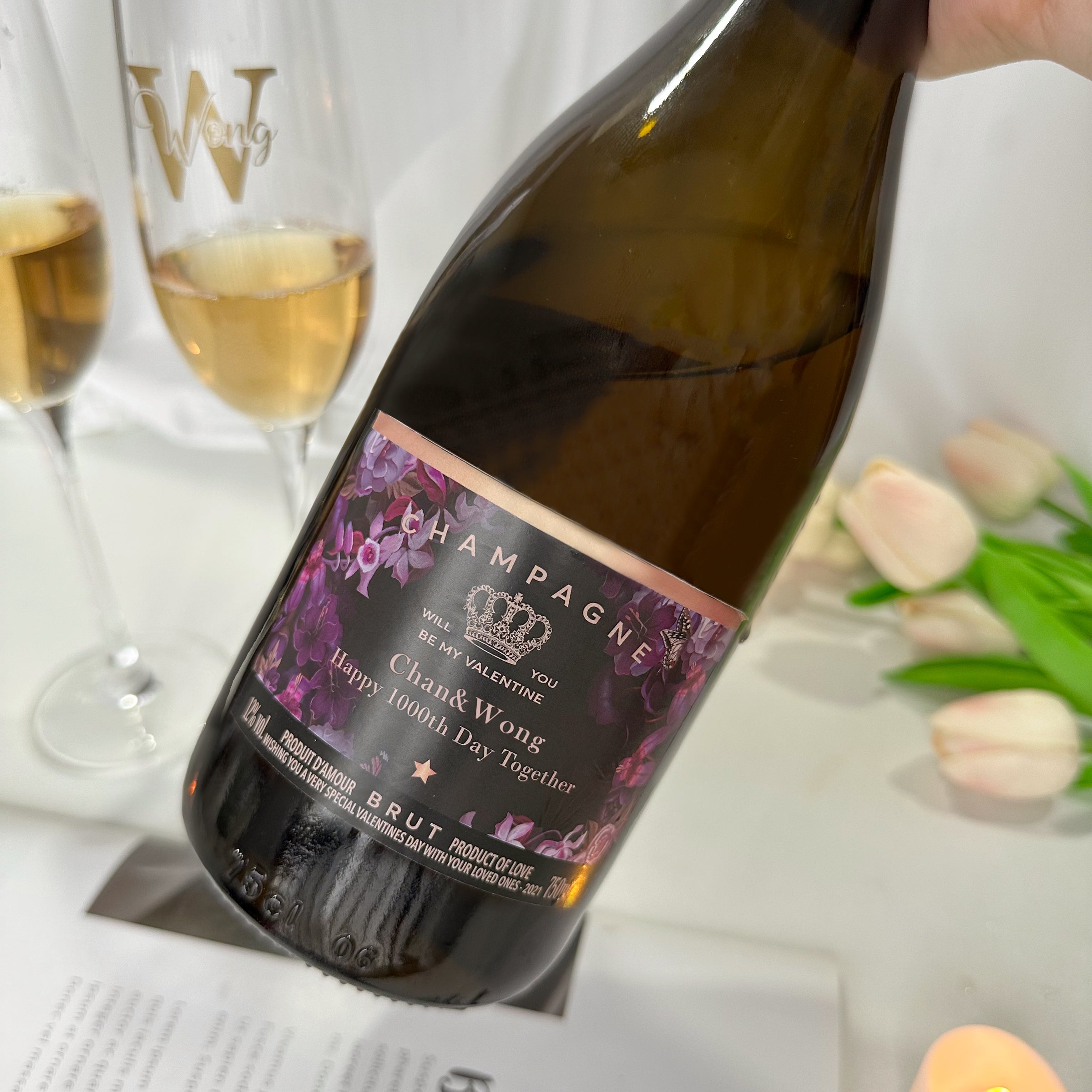 Wine label customization|Moët &Chandon Champagne wine and matching glasses gift box, champagne glass text engraving, anniversary congratulations, wedding celebration gifts, birthday gifts must-have, gifts for girlfriends and couples DY01-365