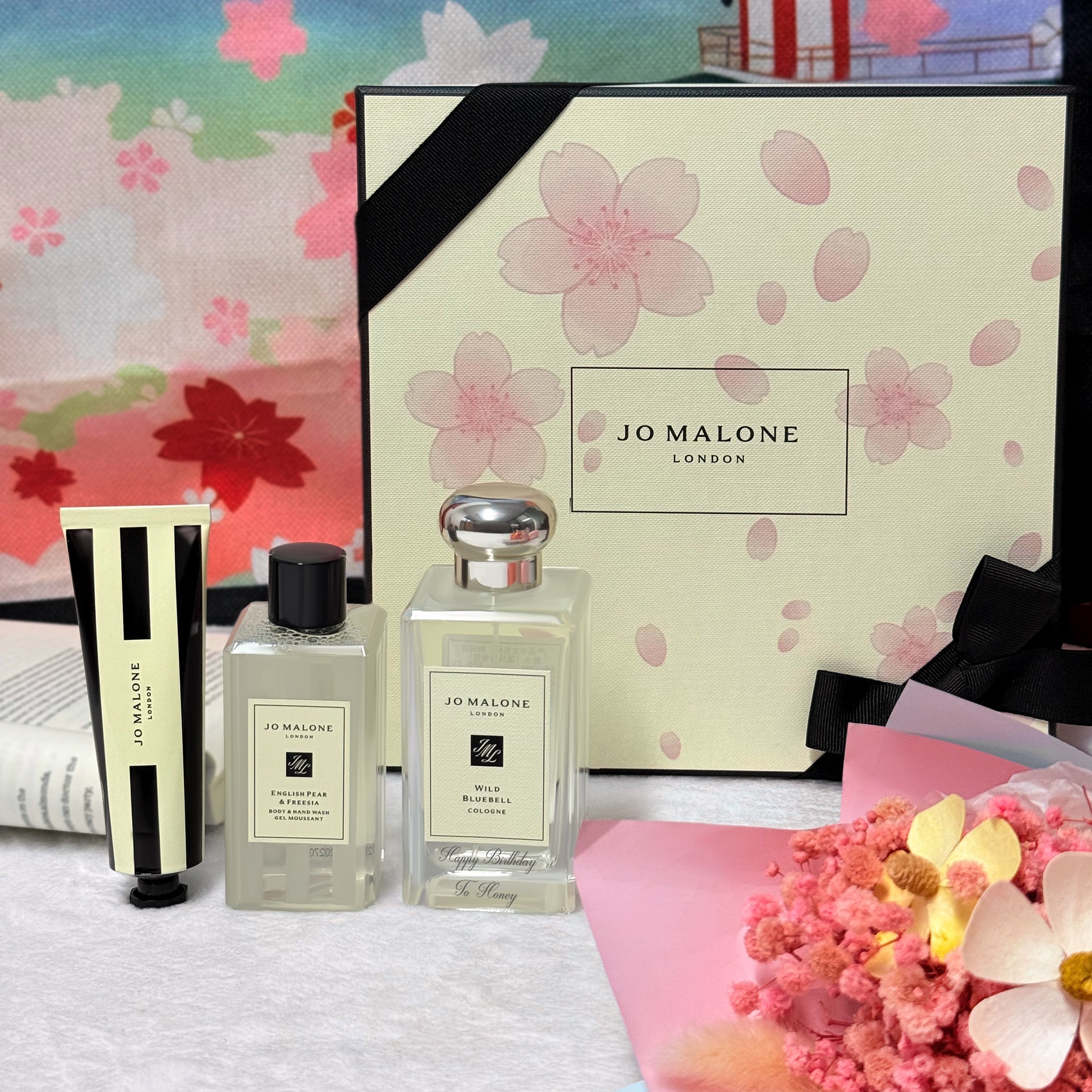 Custom Jo Malone Perfume Gift Set - Wood Sage & Sea Salt Cologne with Engraved Text, Personalized Box Design, Sakura Romantic Gift Box Jo Malone Perfume box customization DY01-415