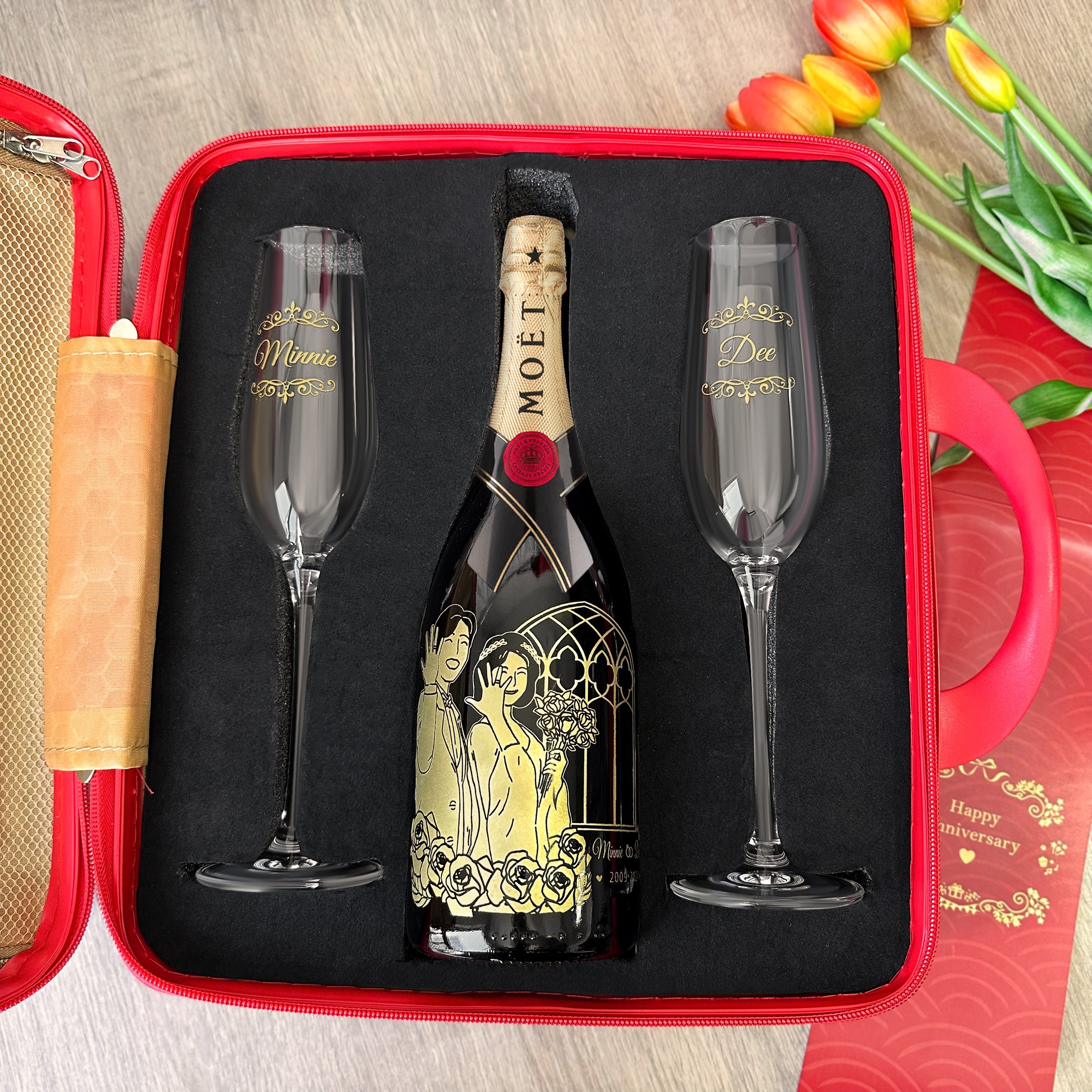 Portrait engraving|Wine and pairing glass gift box Champagne glass name engraving Anniversary congratulations gift Wedding congratulations Portrait wine Engraving glassware pair gift set