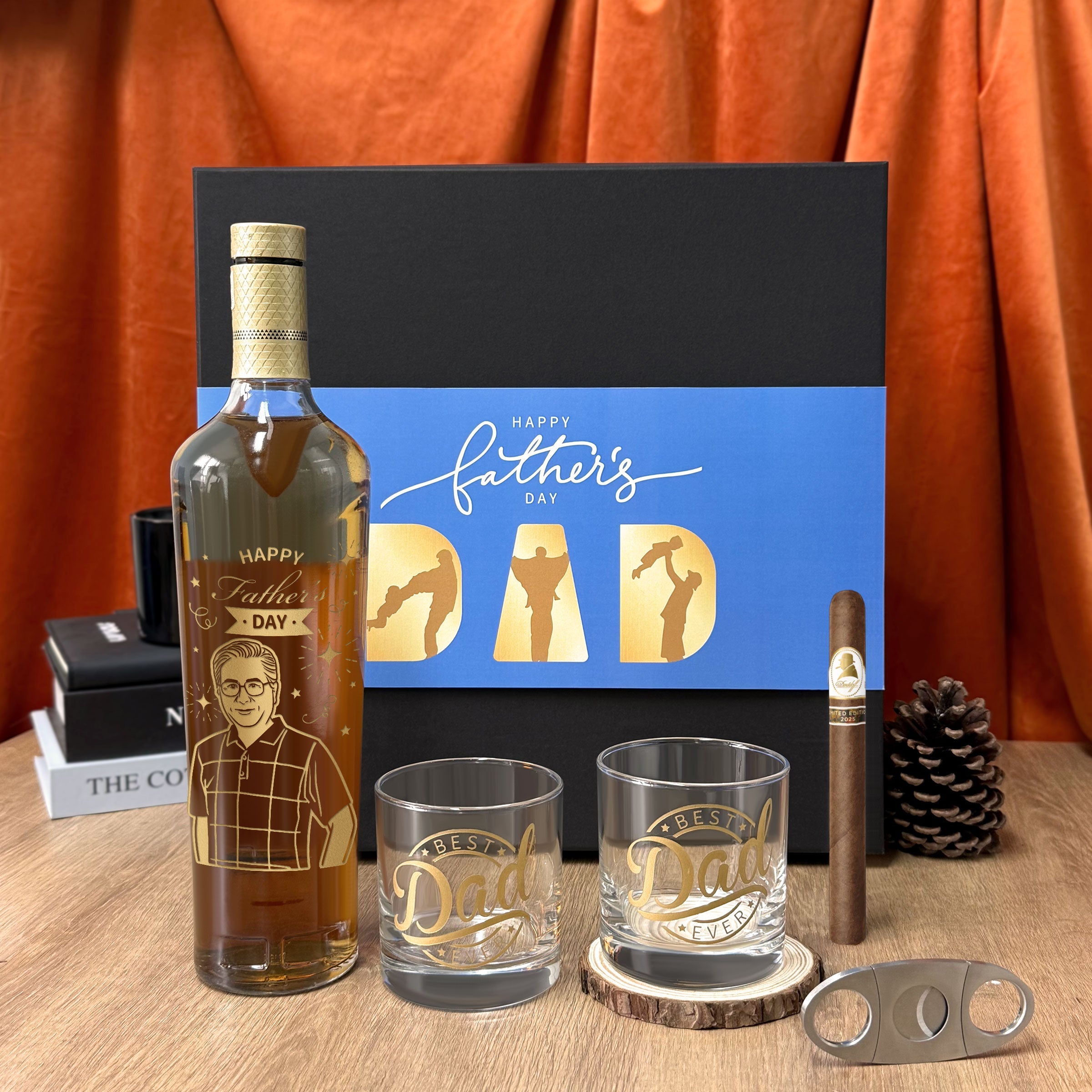 父親節禮物|客製化禮物套裝 (人像雕刻)節日禮物 Macallan Sherry Oak 12 麥卡倫雪莉桶12年 威士忌禮物套裝 Macallan Father's Day Premium Gifts Portrait Customization DY05-71 - Design Your Own Wine