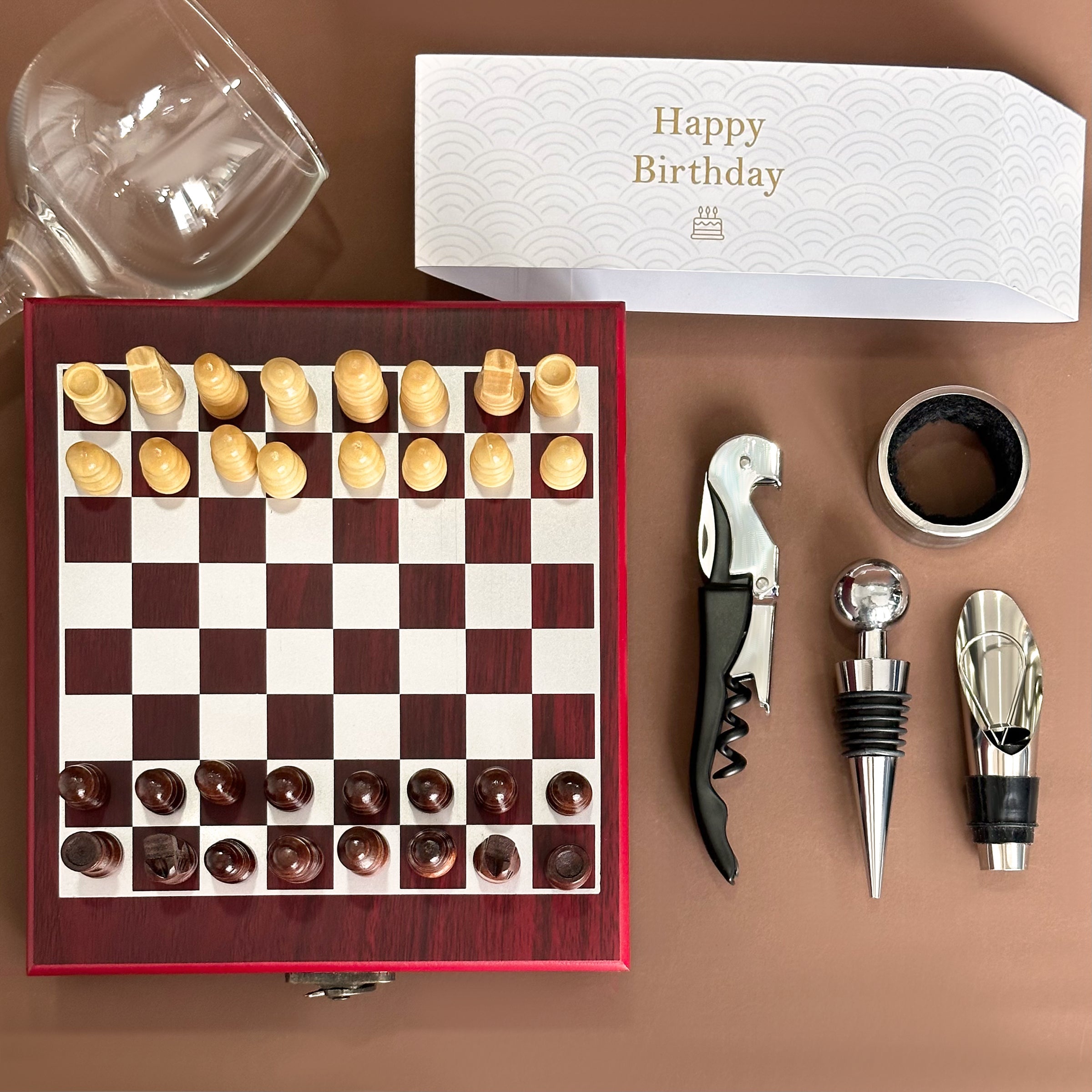 Wine Opener Gift Set | Chess Storage Box | Custom Sleeve | Personalized Birthday Gift | Wine Opener Set for Corporate Gifts and Parties -DY01-394