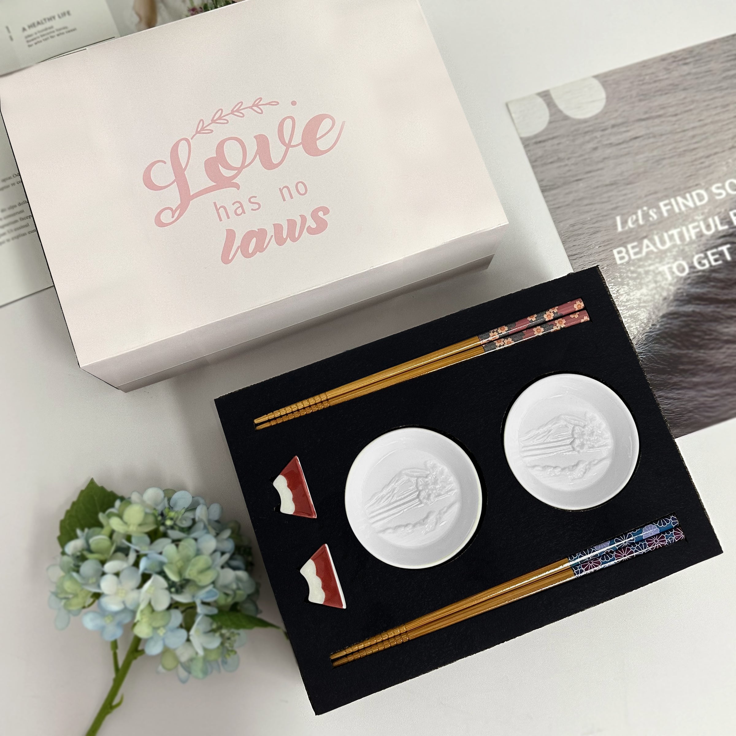 Japanese Mount Fuji themed gift box丨Customized gift for housewarming, home kitchen gift, chopsticks, chopstick holder, soy sauce dish gift set DY02-76