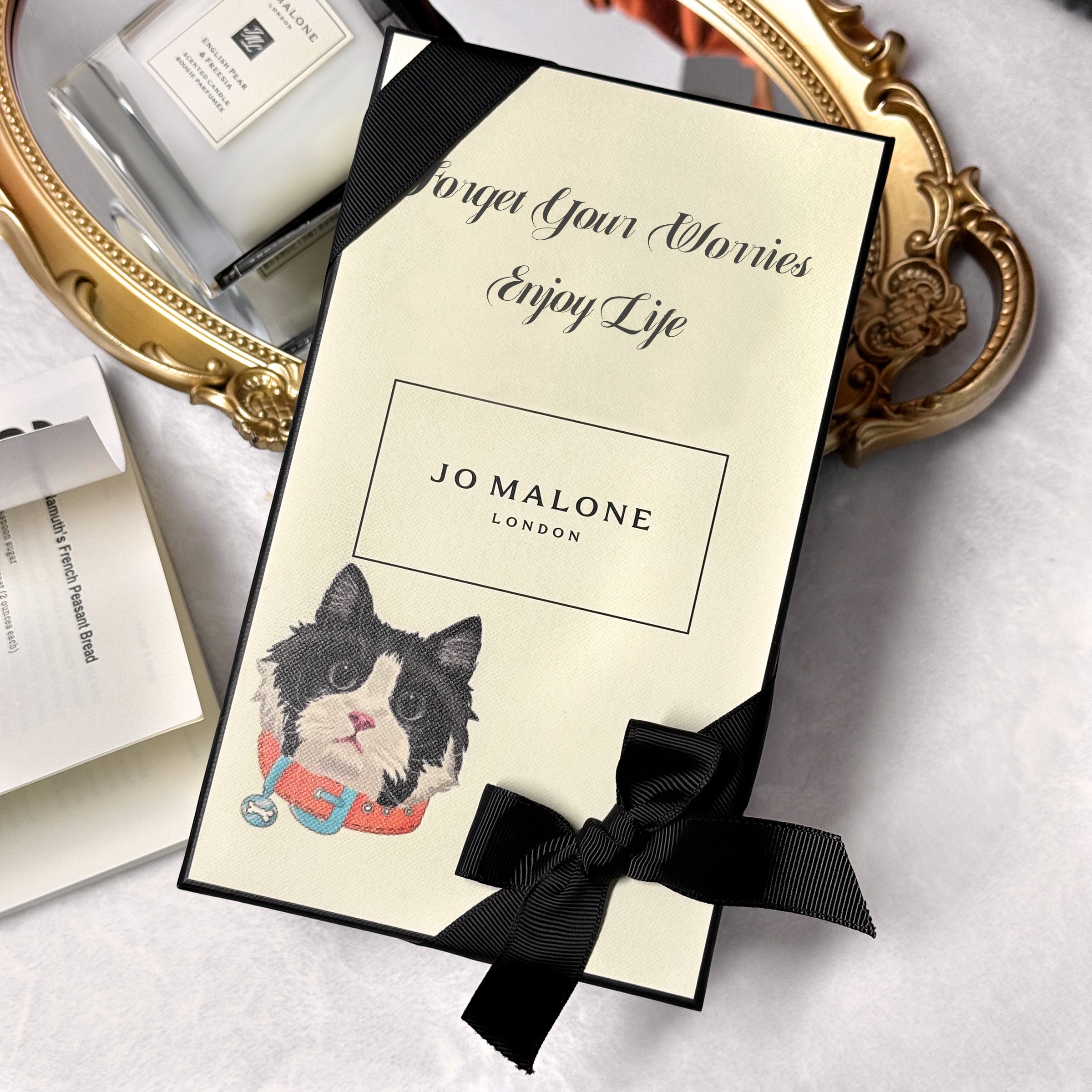 Custom Jo Malone Scented Candle Gift Box with Personalized Box Design, Engraved Text Messages, Pet Portrait Customization – A Unique Romantic Birthday Gift for Her Aromatherapy gift box-customized box DY01-416