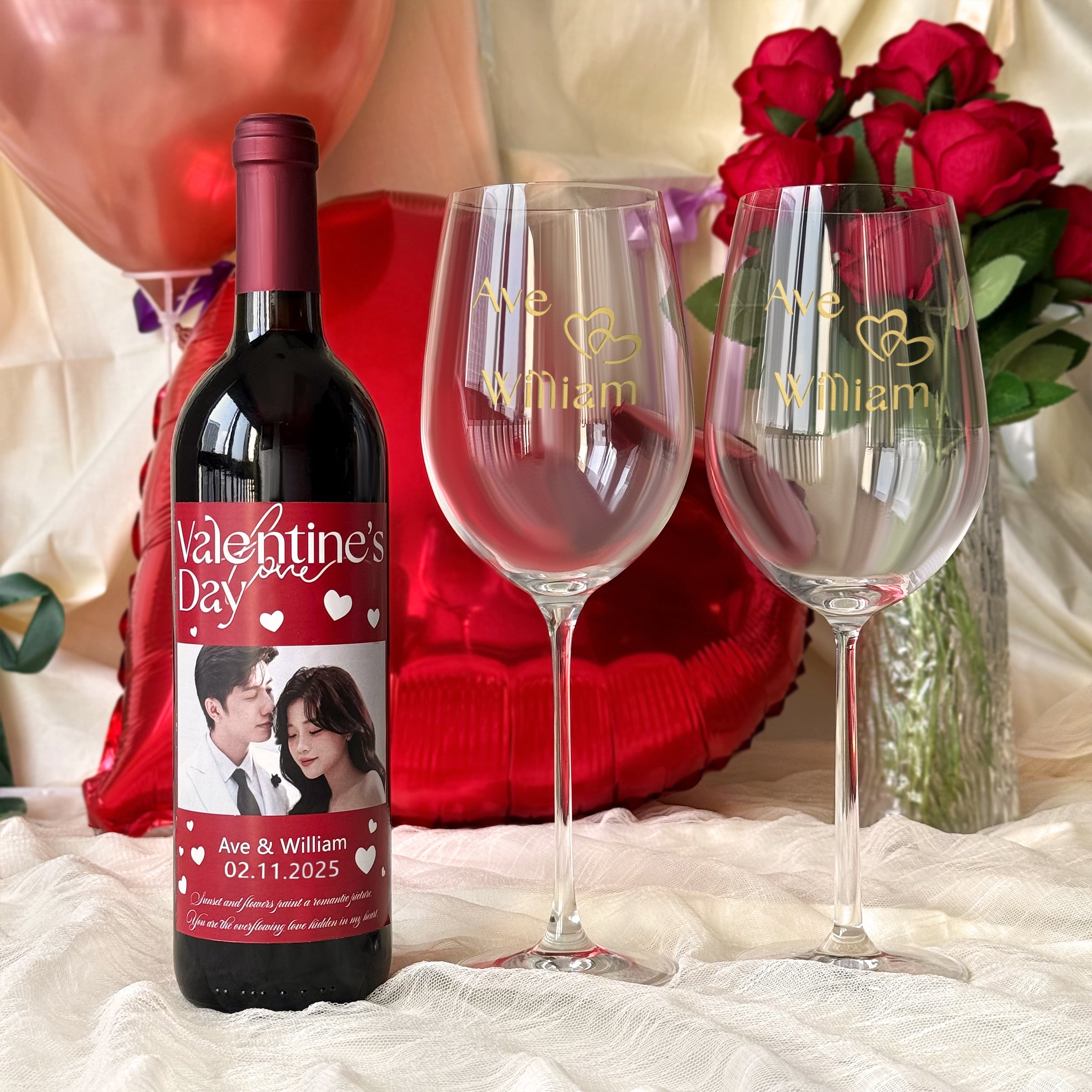 Customized Couple Gifts - Wine Glass Text Engraving, Sweet Photo Wine Label Customization, Commemorative Gift for Couples, Qixi Valentine's Day Gift Exchange - Couper Wine Labels DY05-59