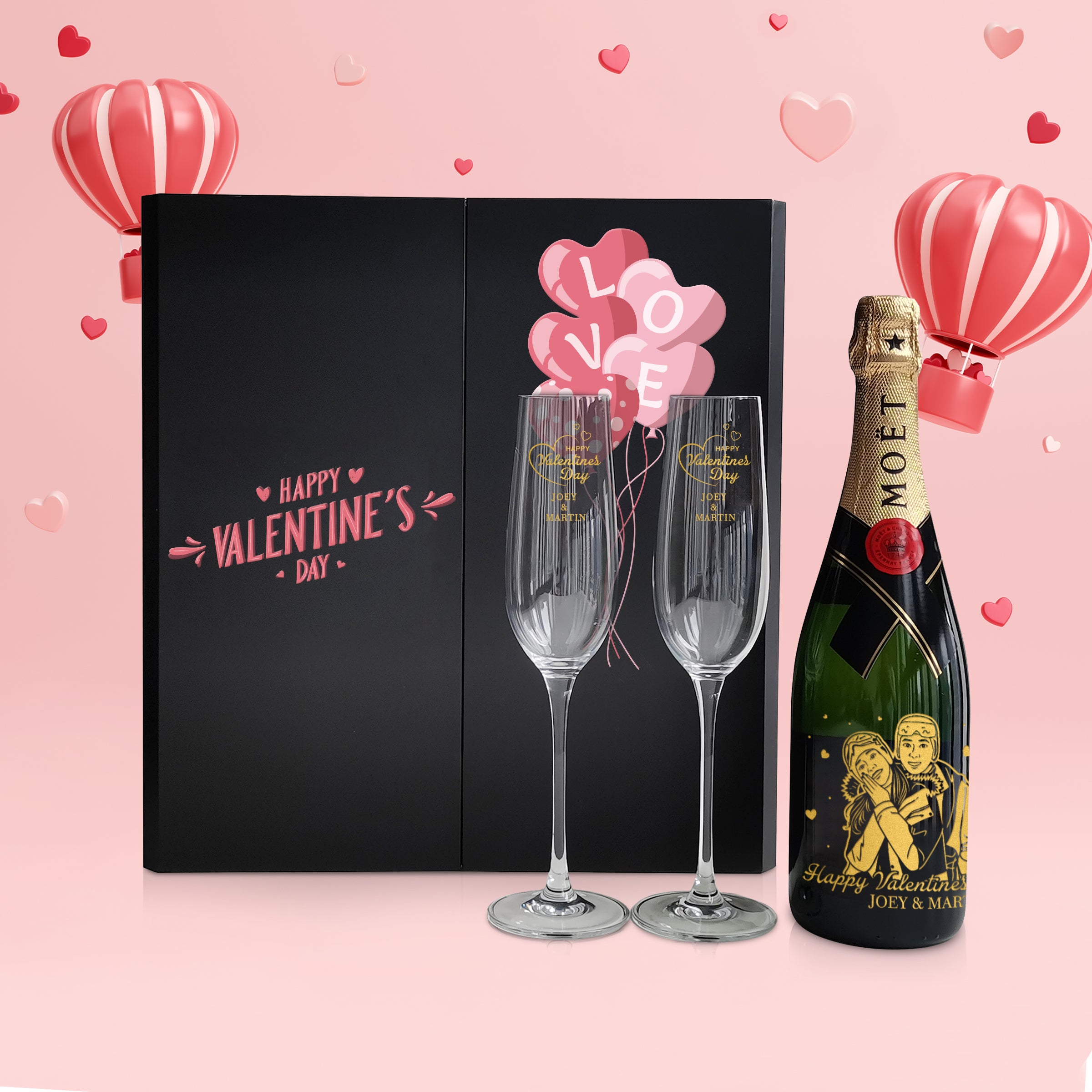 【Romantic Valentine's day】Romantic Valentine's Day Champagne Gift (Moet Customized) Engraved Gift