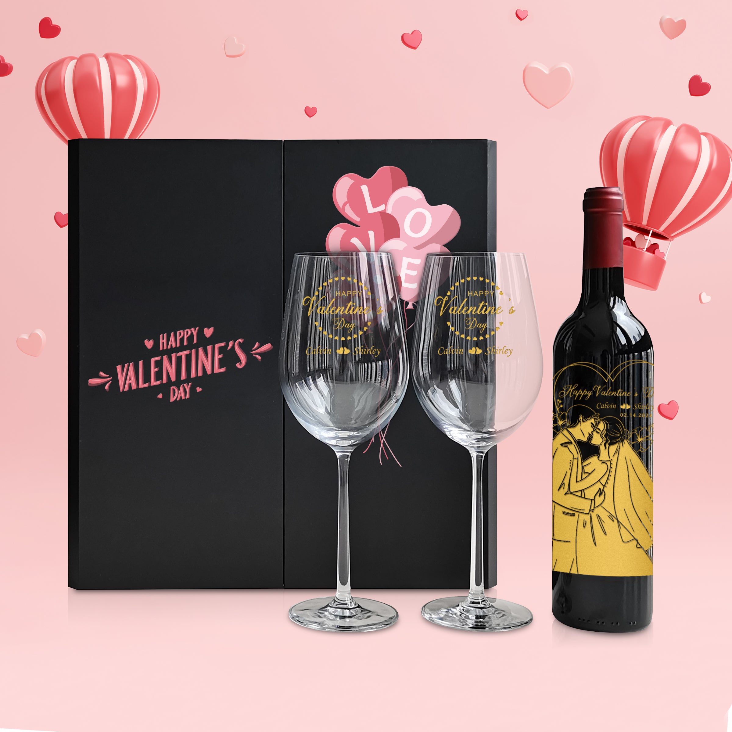 【Romantic Valentine's day】Valentine's Day Gift Box Valentine's Day Gift Red Wine Set Gift (Single Bottle and Double Cup)
