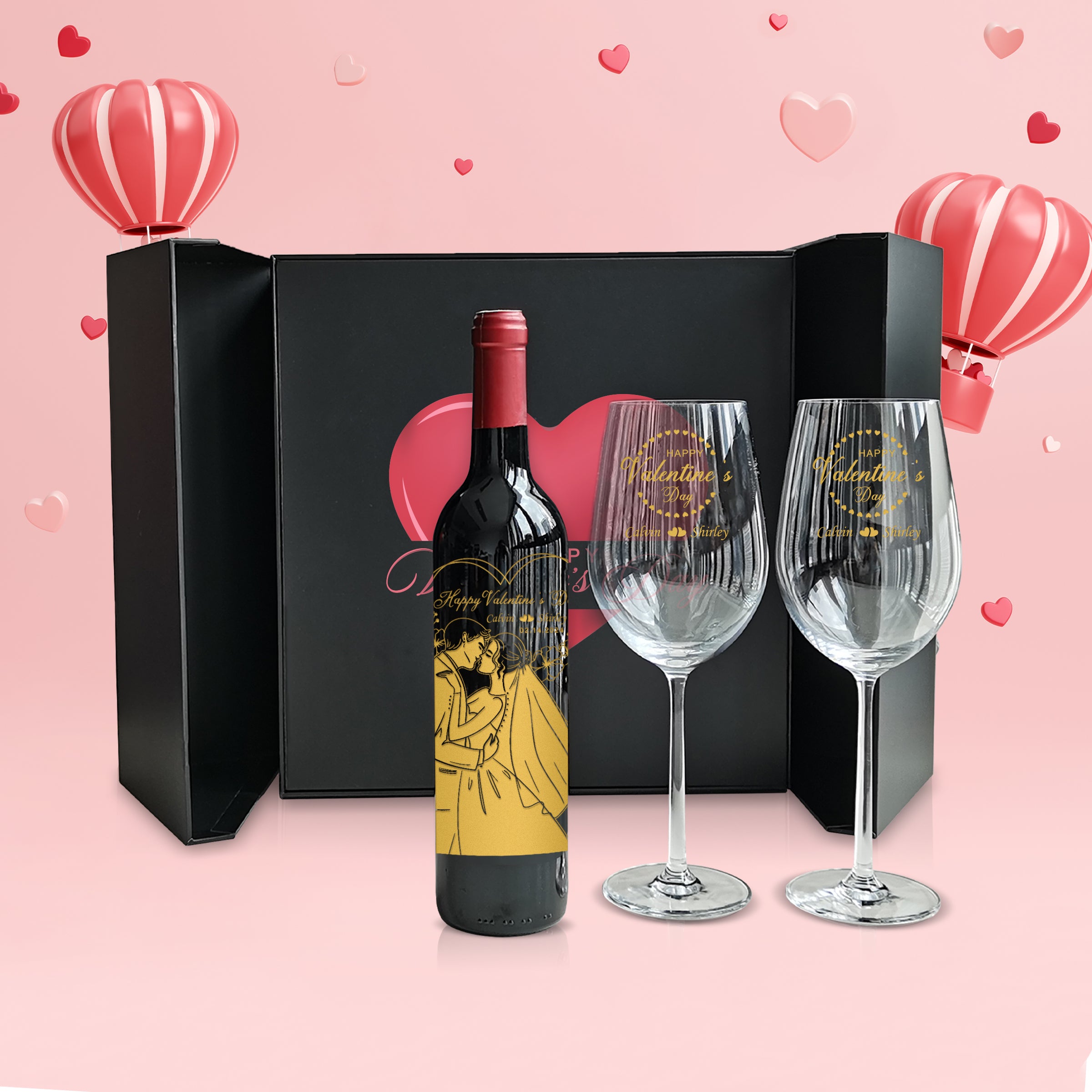 【Romantic Valentine's day】Valentine's Day Gift Box Valentine's Day Gift Red Wine Set Gift (Single Bottle and Double Cup)