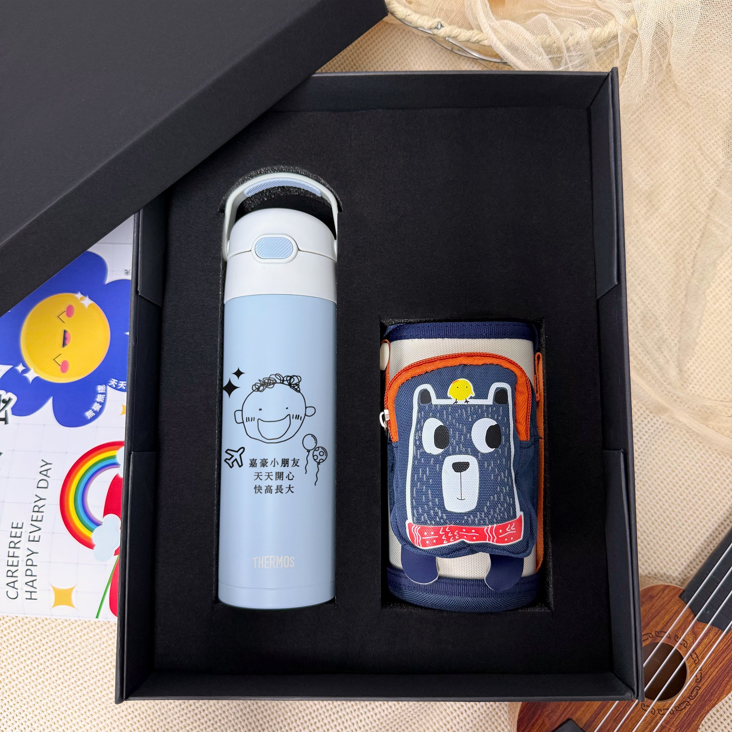 Limited Edition Children's Day Gift Box丨THERMOS (THERMOS) Straw Thermos Cup 500ml Engraved with children's playful self-portraits Children's Day Customized Gifts DY02-105
