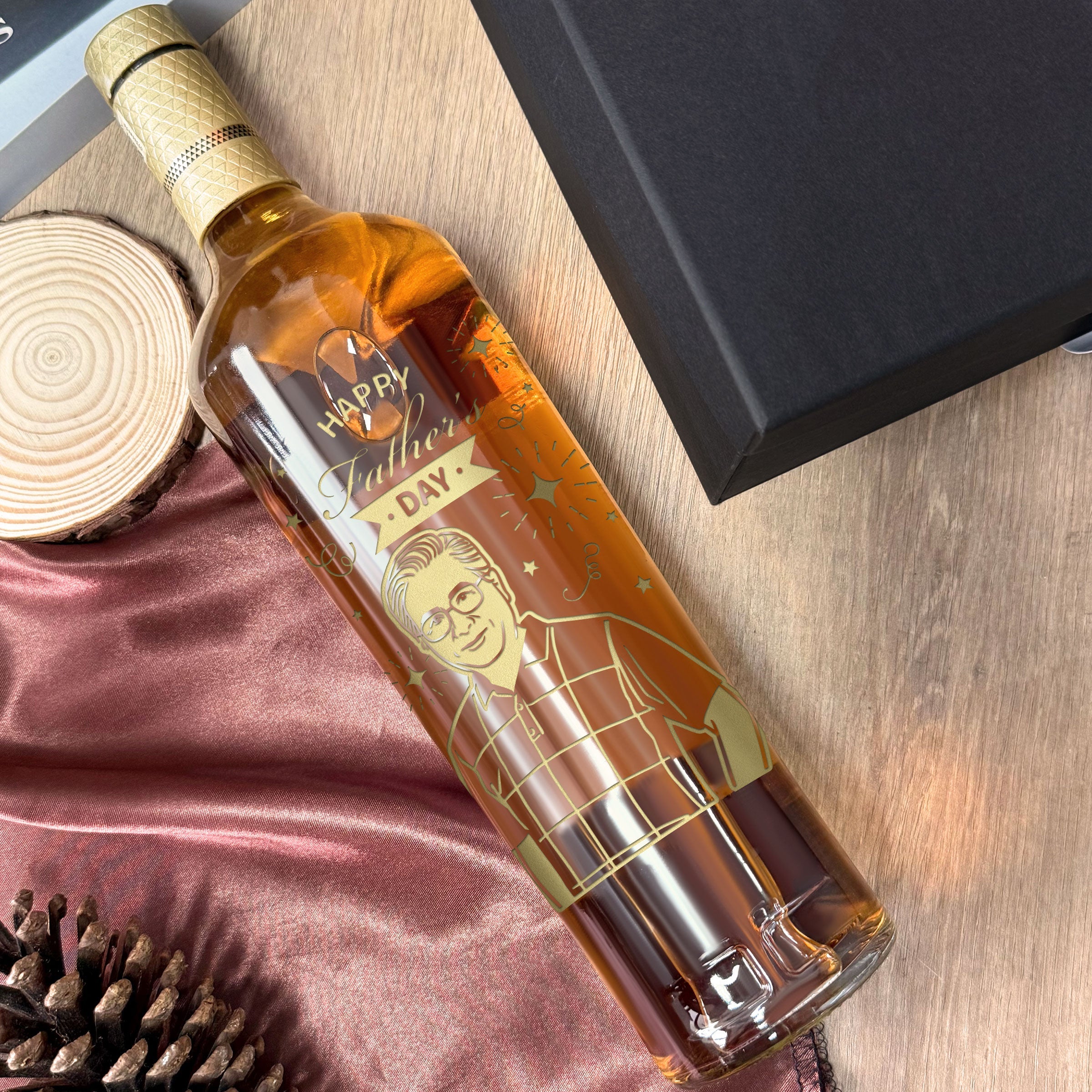 父親節禮物|客製化禮物套裝 (人像雕刻)節日禮物 Macallan Sherry Oak 12 麥卡倫雪莉桶12年 威士忌禮物套裝 Macallan Father's Day Premium Gifts Portrait Customization DY05-71 - Design Your Own Wine