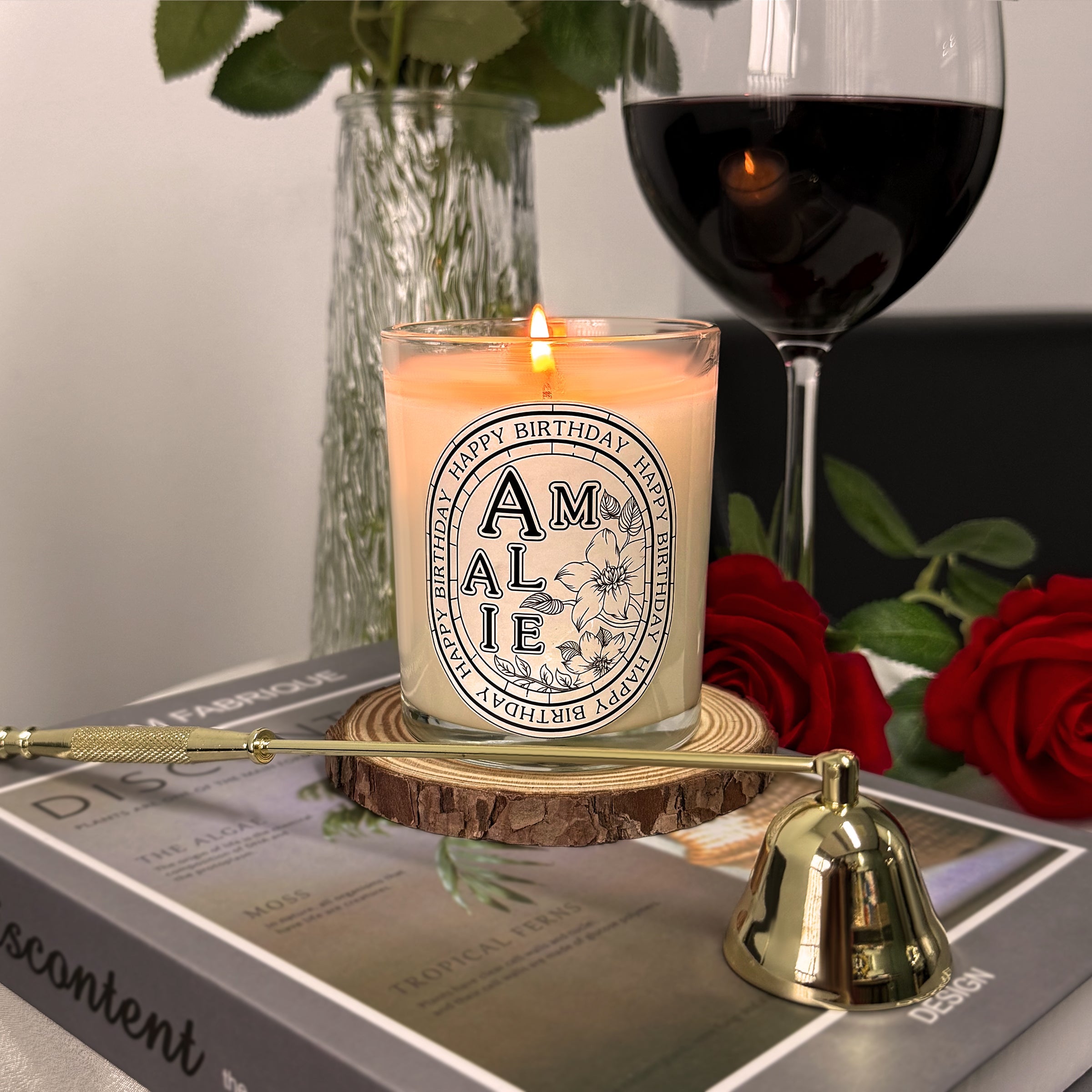 International Women's Day Gift Recommendation Customized portrait red wine gift box Aromatherapy candle sticker Customized name set Elegant and high-end gift for girls Birthday surprise customized gift Red wine aromatherapy gift set DY05-62
