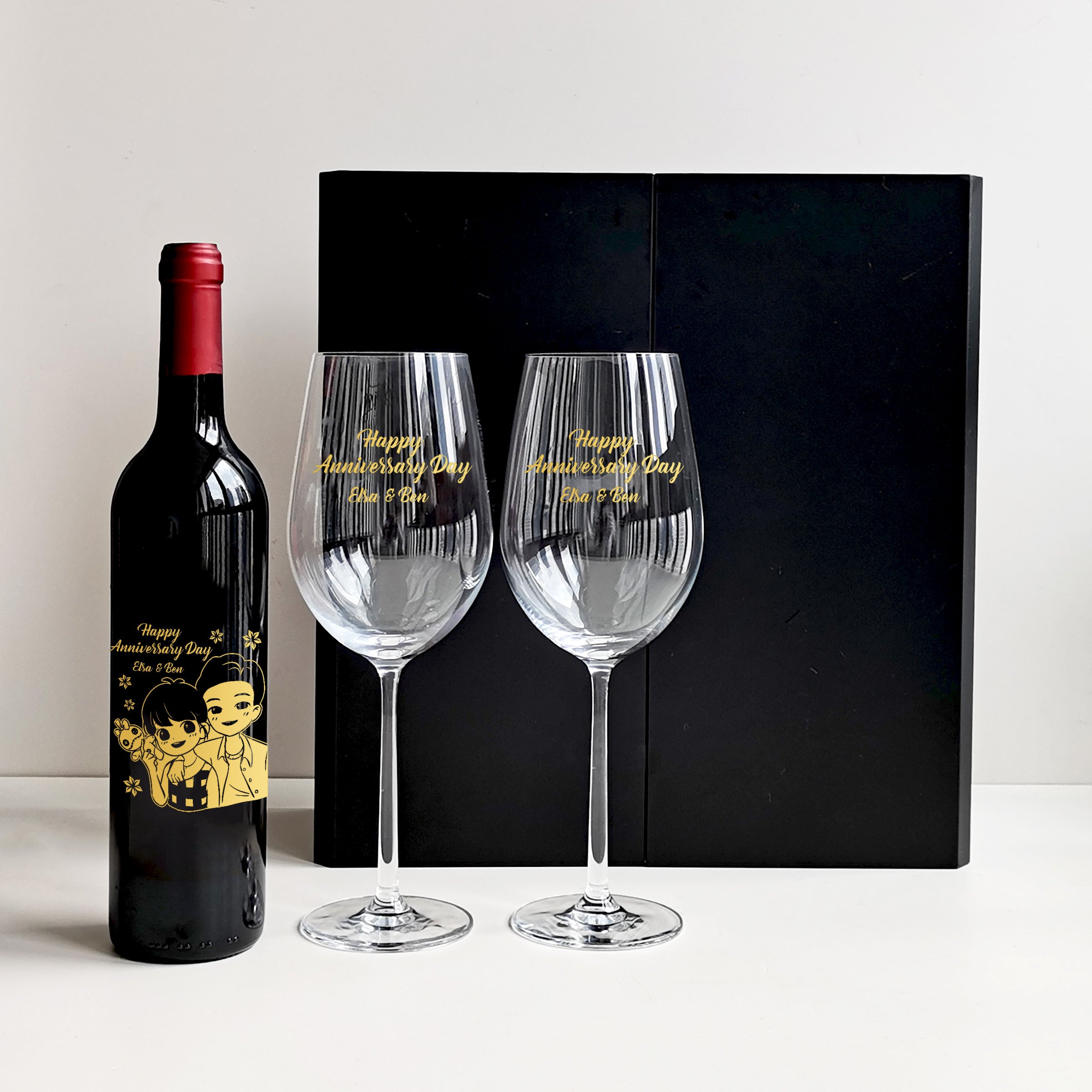 Customized Couple Cartoon Portrait Red Wine Glass Set