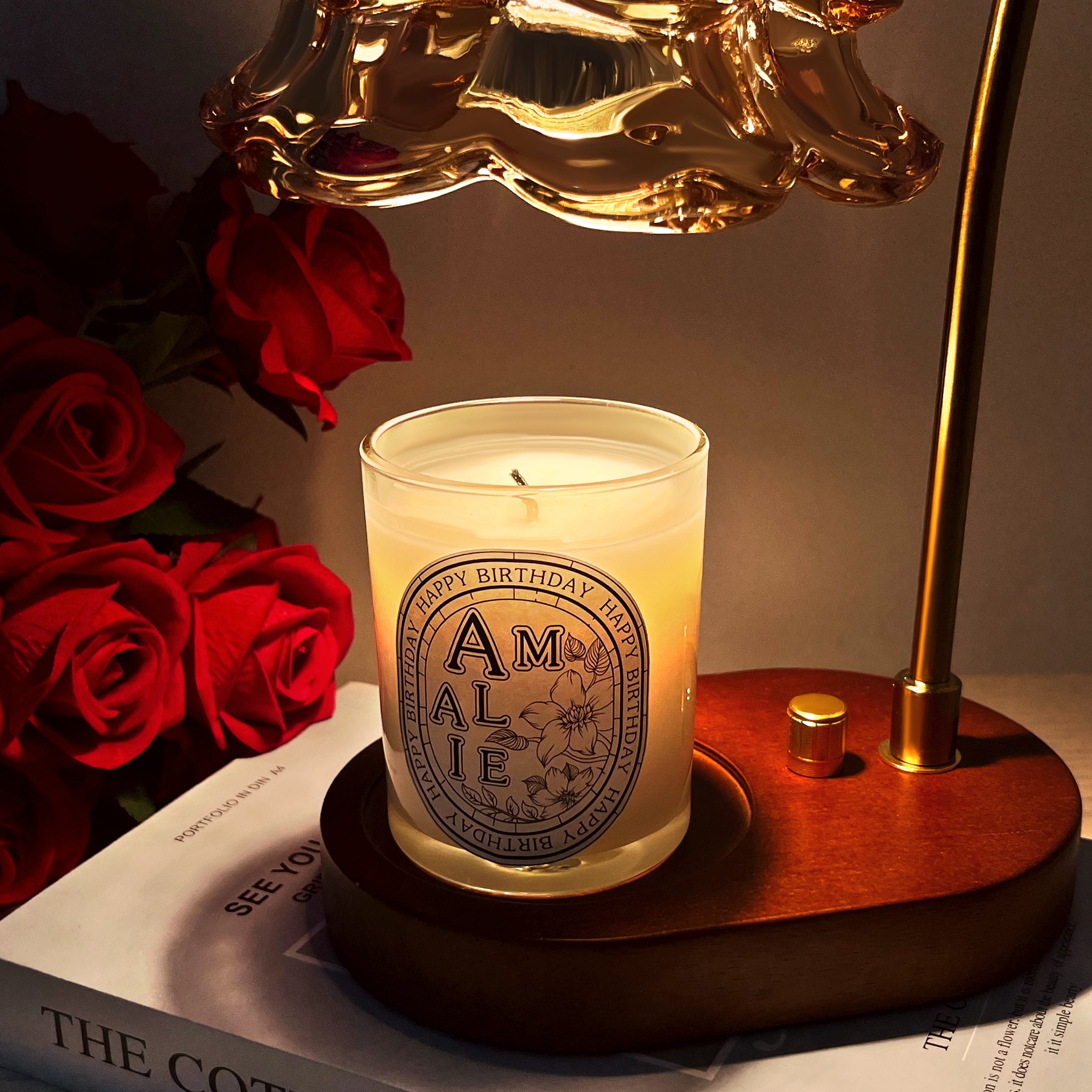 Aromatherapy Lamp Gift Set - Includes Scented Candle & Flameless Wax Melt Diffuser, with Customizable Candle Labels & Personalized Name Engraving. A Creative Keepsake Gift for Sisters, Couples, and Aromatherapy EnthusiastsDY01-408