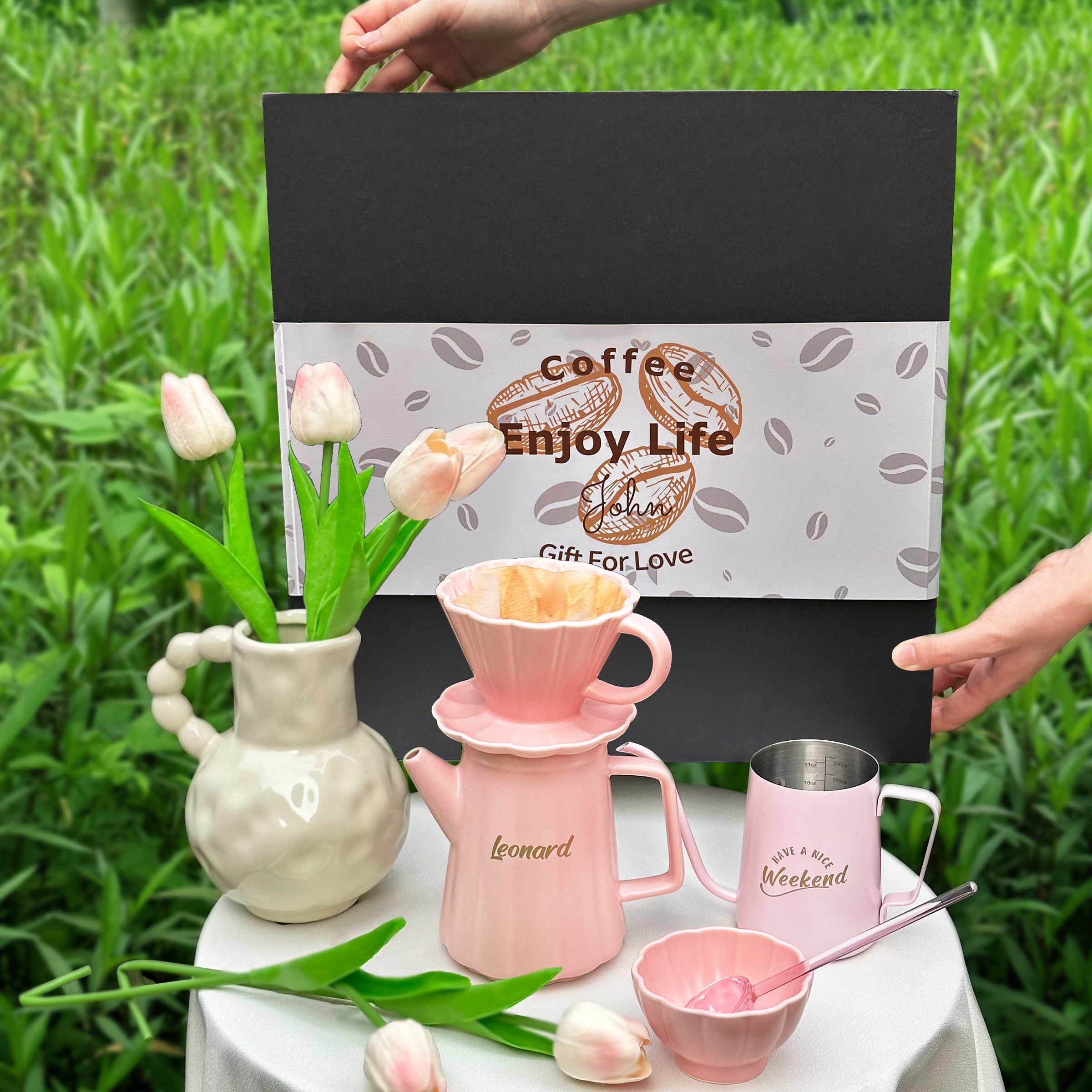 Coffee gift box | Engraved gift (customized gift) birthday coffee set pink set for girlfriend niche high-end gift DY02-70