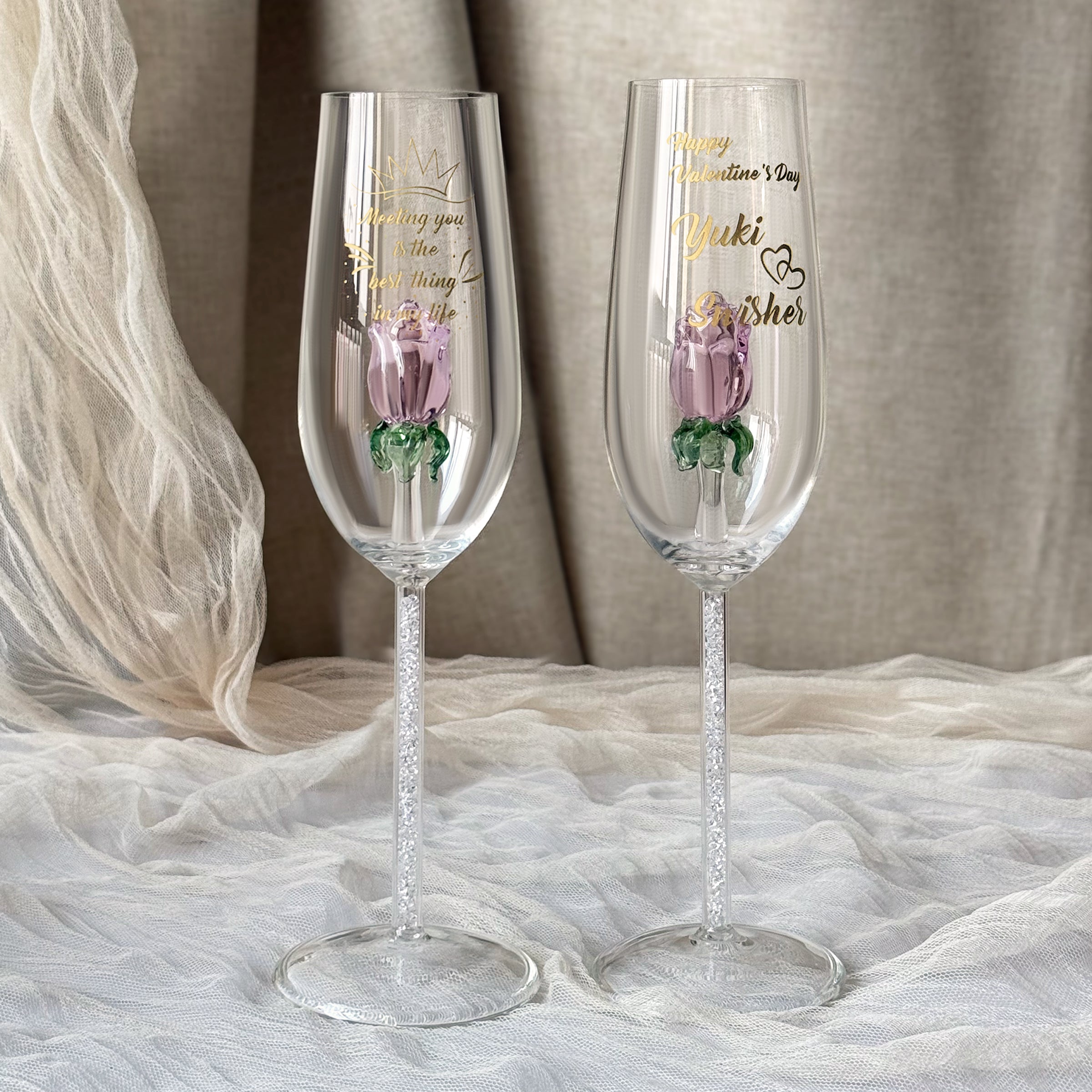 Bottega Manzoni Moscato Rose 3D Rose Champagne Glass Gift Box Couple Anniversary Gift Romantic Celebration for Sisters - DY05-59