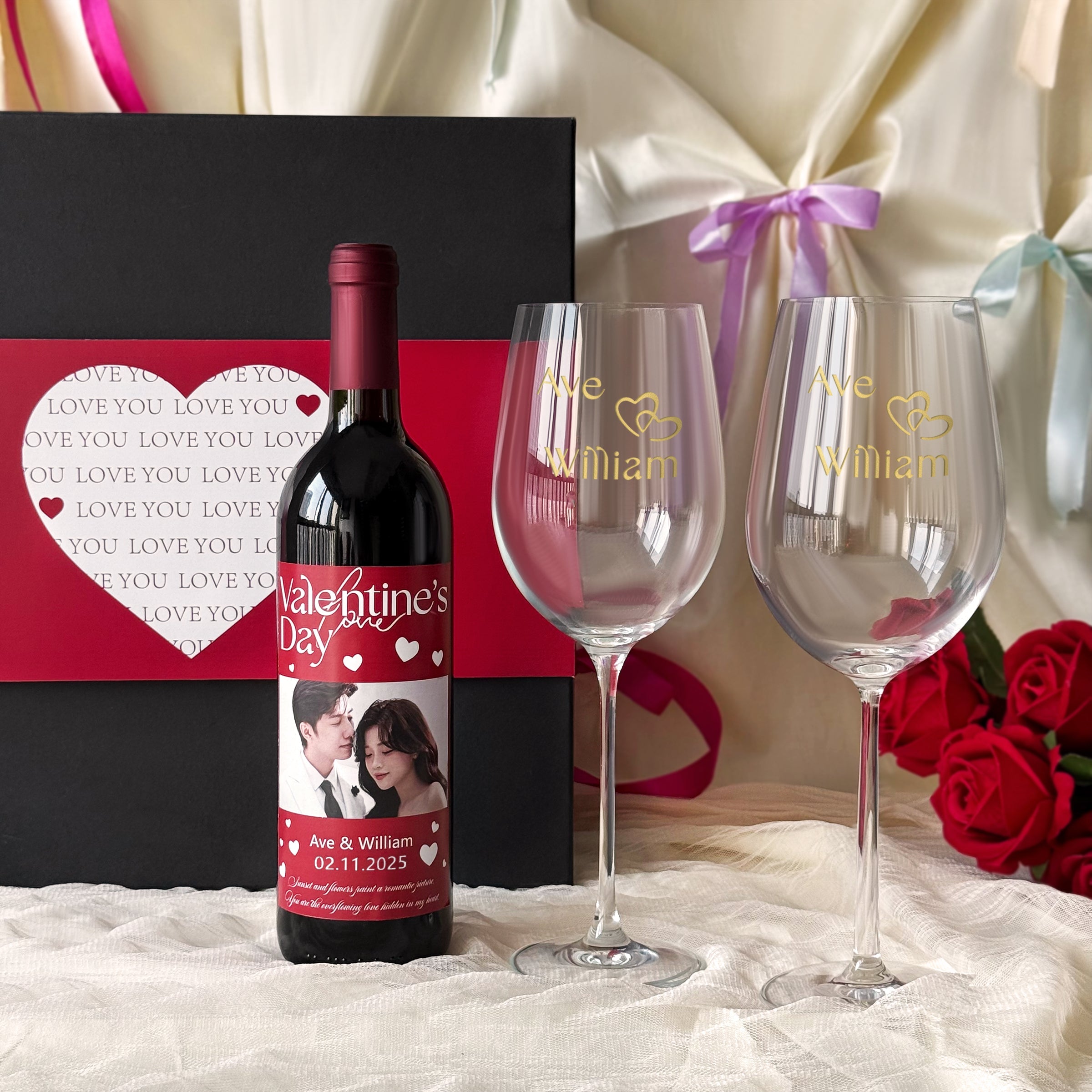 Customized Couple Gifts - Wine Glass Text Engraving, Sweet Photo Wine Label Customization, Commemorative Gift for Couples, Qixi Valentine's Day Gift Exchange - Couper Wine Labels DY05-59