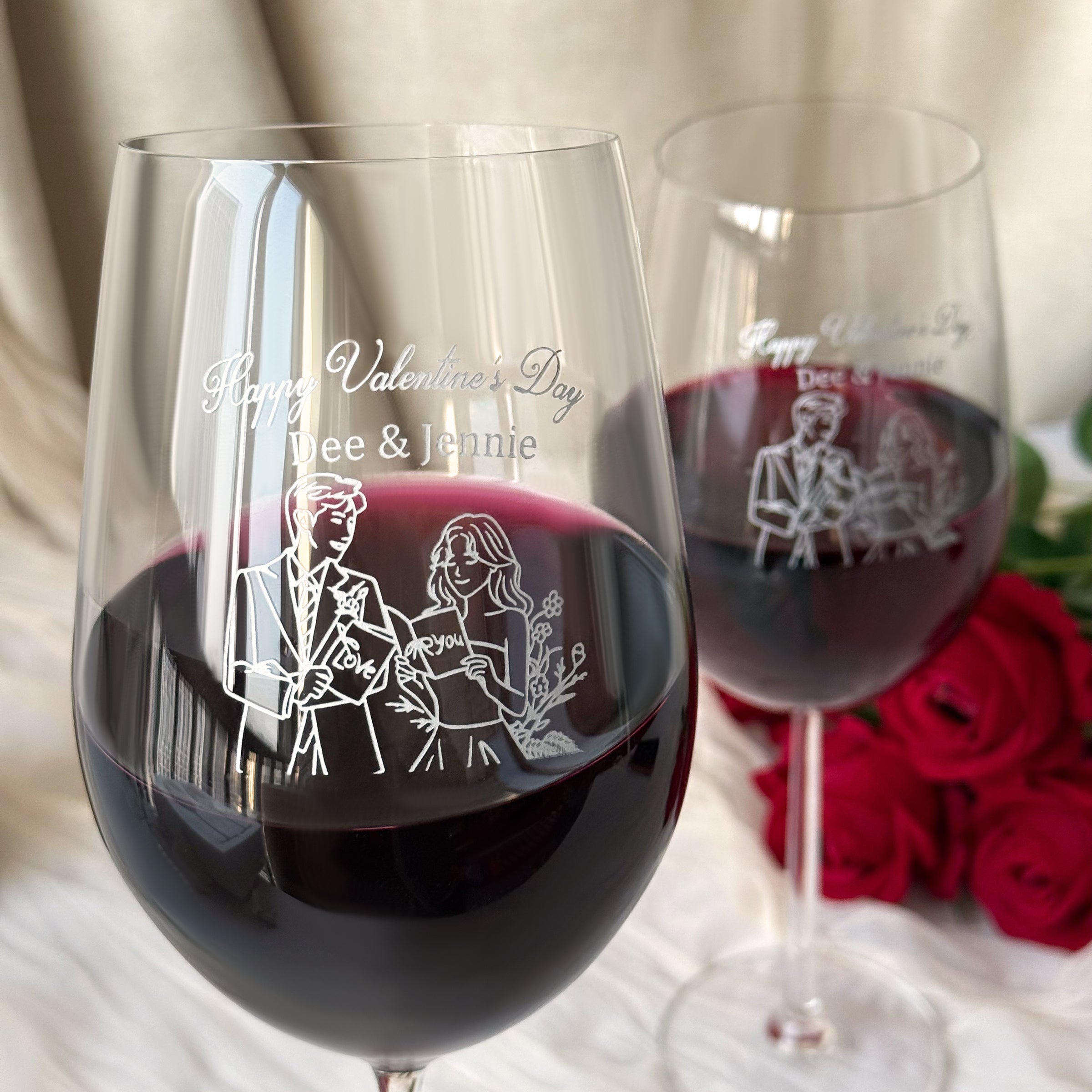 Portrait Customization Red Wine Glasses | Valentine's Day Gift | Portrait Engraving | Custom Design Red Wine Glasses | Personalized Couple Gift | Anniversary & Wedding Celebration Glasses | Wedding Gift DY05-59
