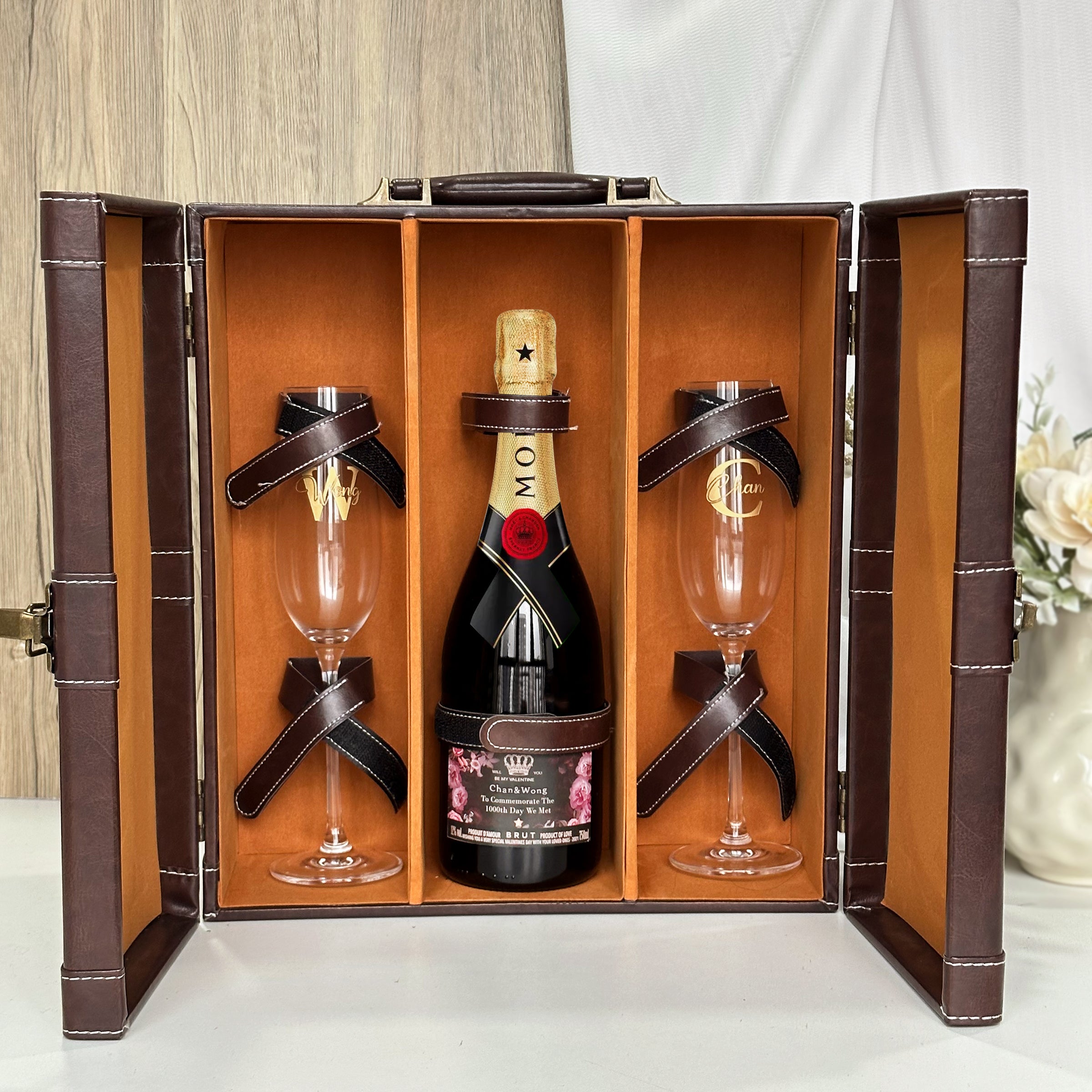 Wine label customization|Moët &Chandon Champagne and matching glass gift box, champagne glass text engraving, anniversary congratulations, wedding celebration gift, company gift must-have, gift for girlfriend DY01-364