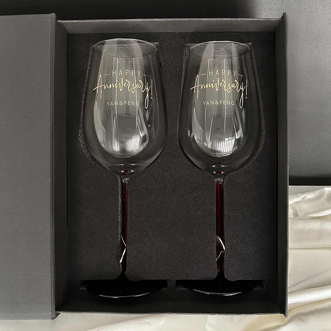Customized red wine glass, customized text and name, engraving on goblet, wedding anniversary gift box, private customized surprise for wife, sister congratulations gift Wine Glass-DY01-377