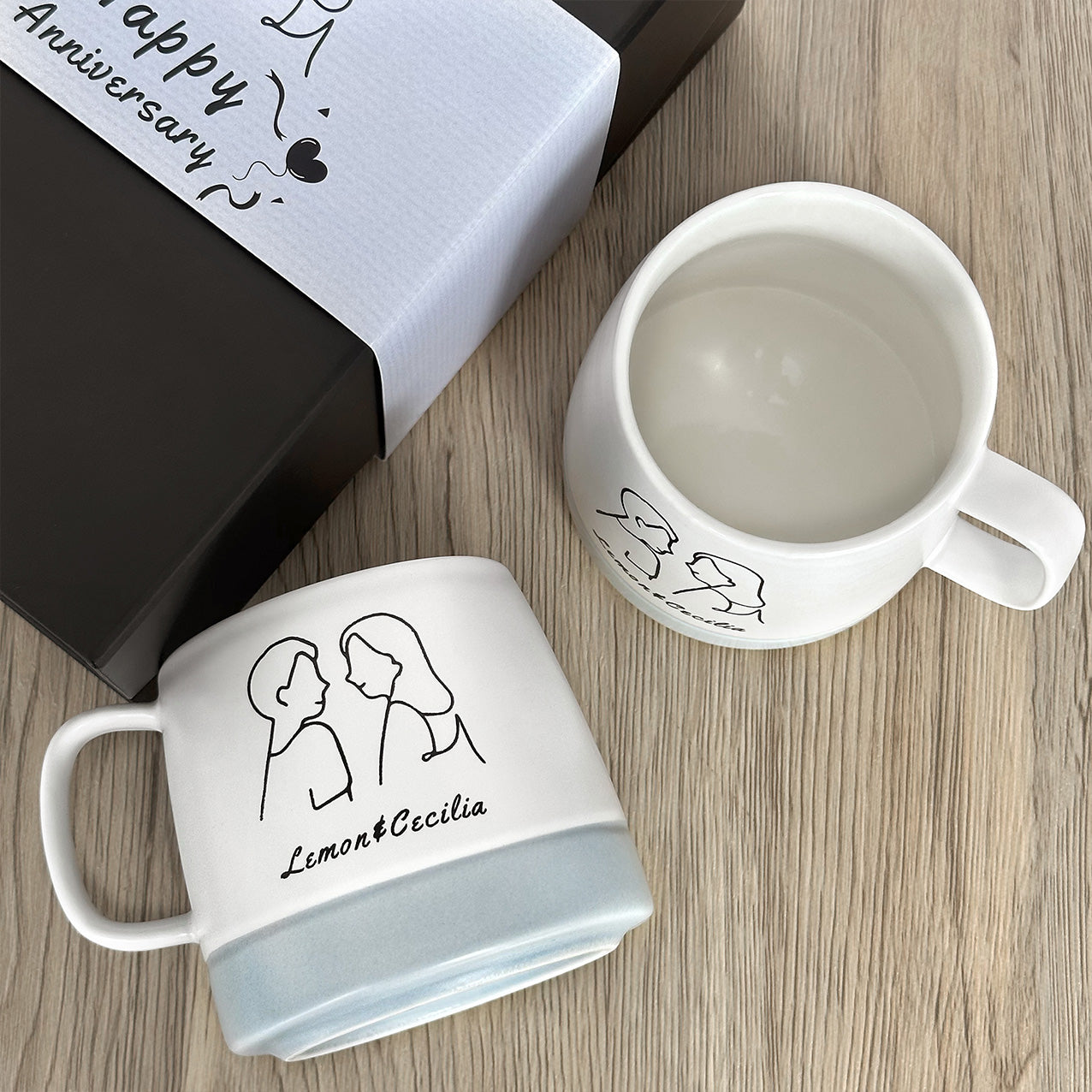 Anniversary gifts | Ceramic mug set gifts (engraved gifts) customized portrait commemorative gifts niche gifts for couples DY01-375