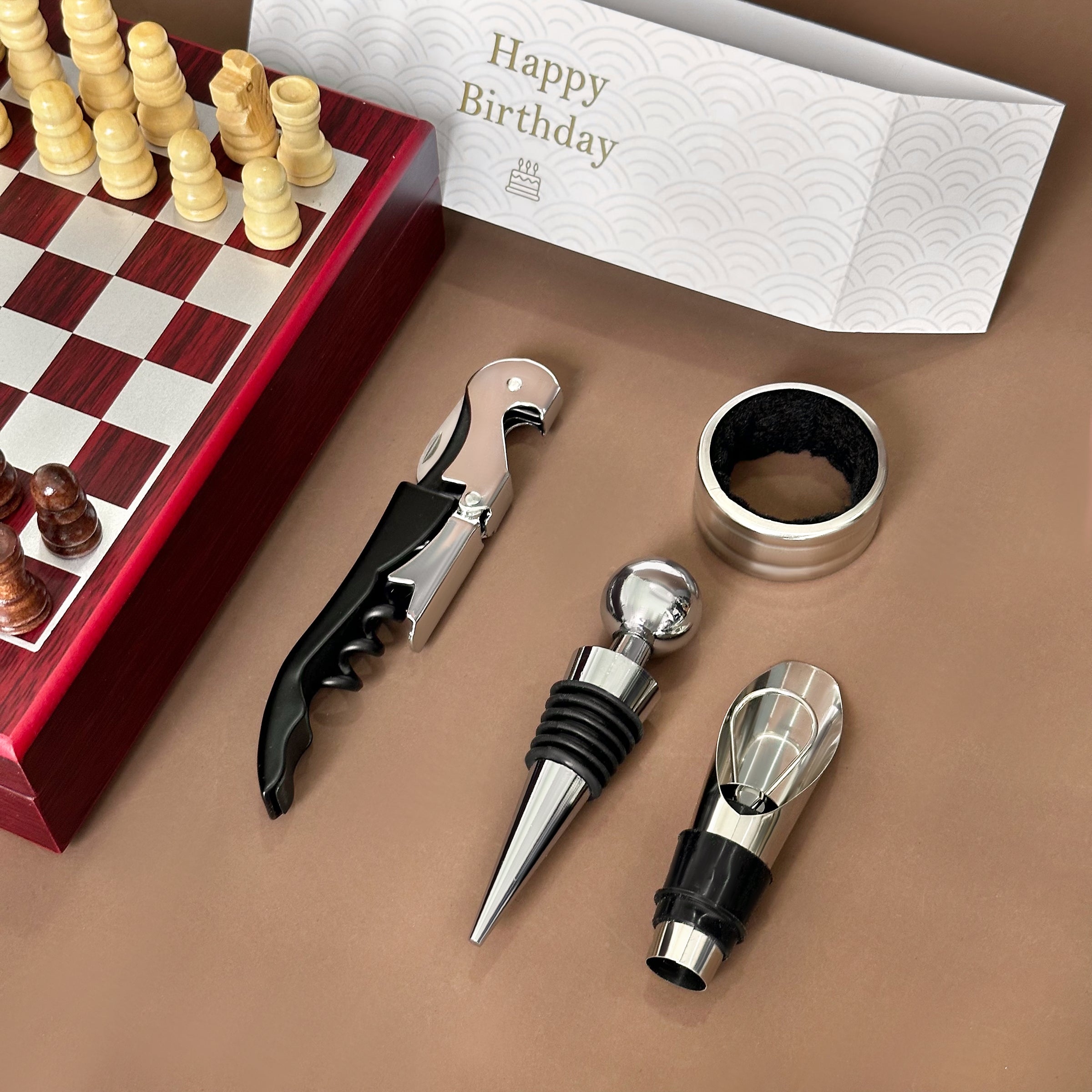 Wine Opener Gift Set | Chess Storage Box | Custom Sleeve | Personalized Birthday Gift | Wine Opener Set for Corporate Gifts and Parties -DY01-394