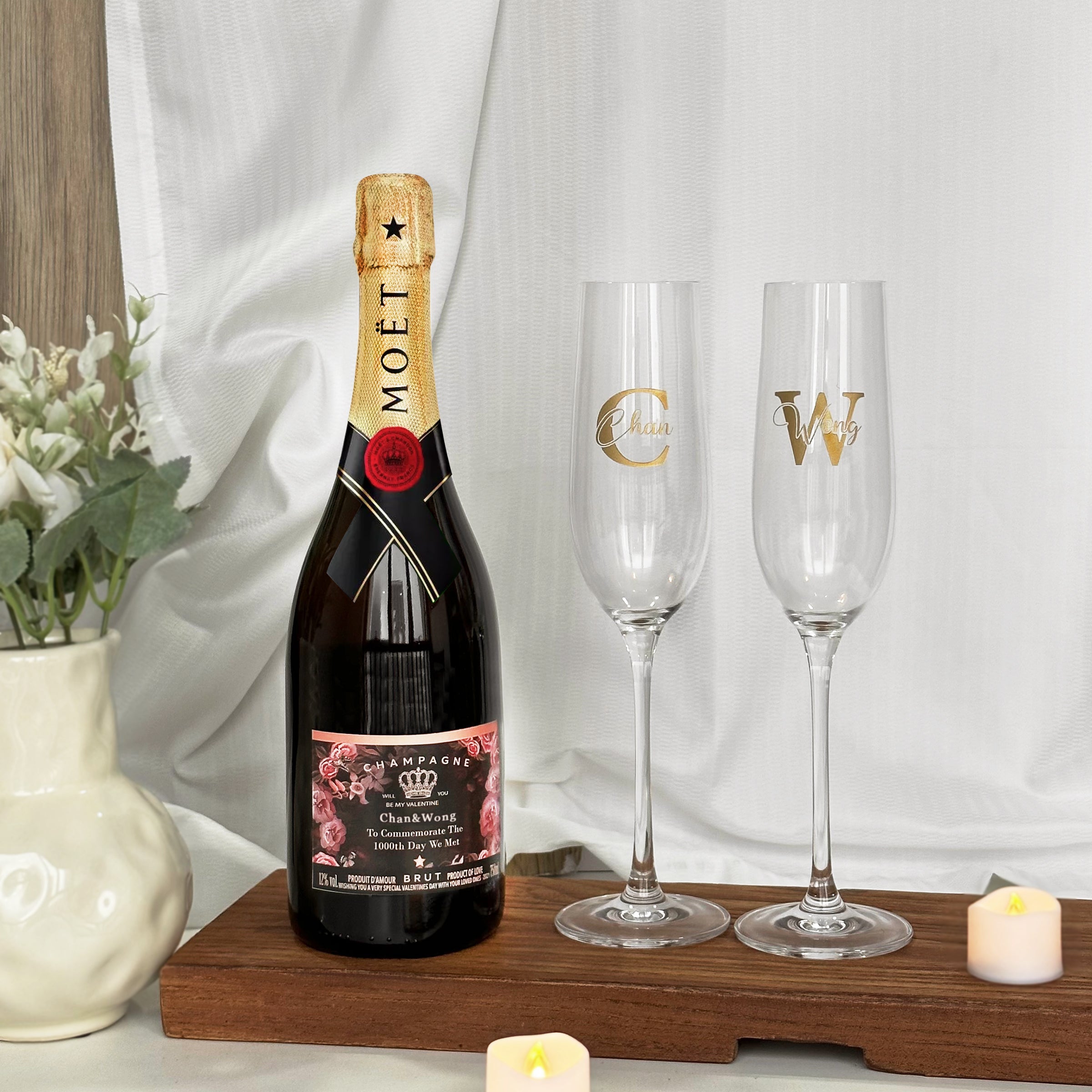 Wine label customization|Moët &Chandon Champagne and matching glass gift box, champagne glass text engraving, anniversary congratulations, wedding celebration gift, company gift must-have, gift for girlfriend DY01-364
