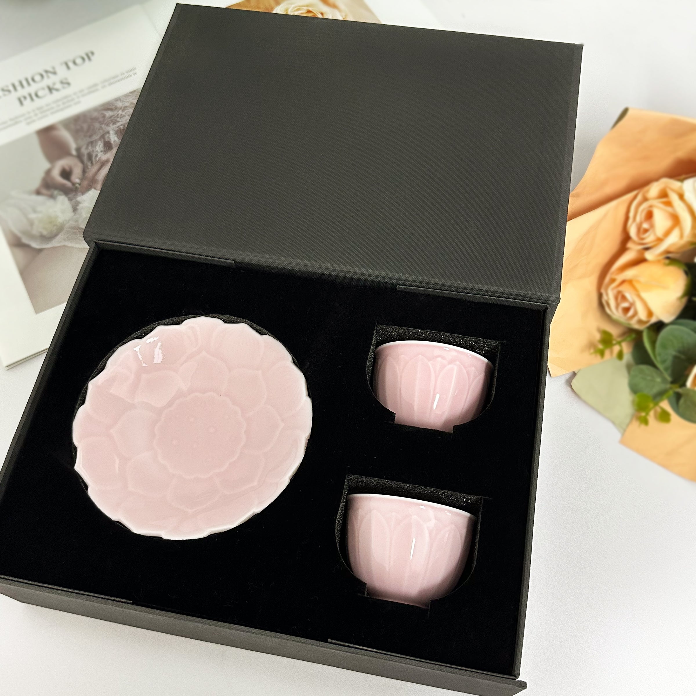 Chinese tea set gift丨Pink tea set Tea cup snack tray gift box Bubu Shenglian tea snack tray practical for home use and a must-have for gift giving DY02-73