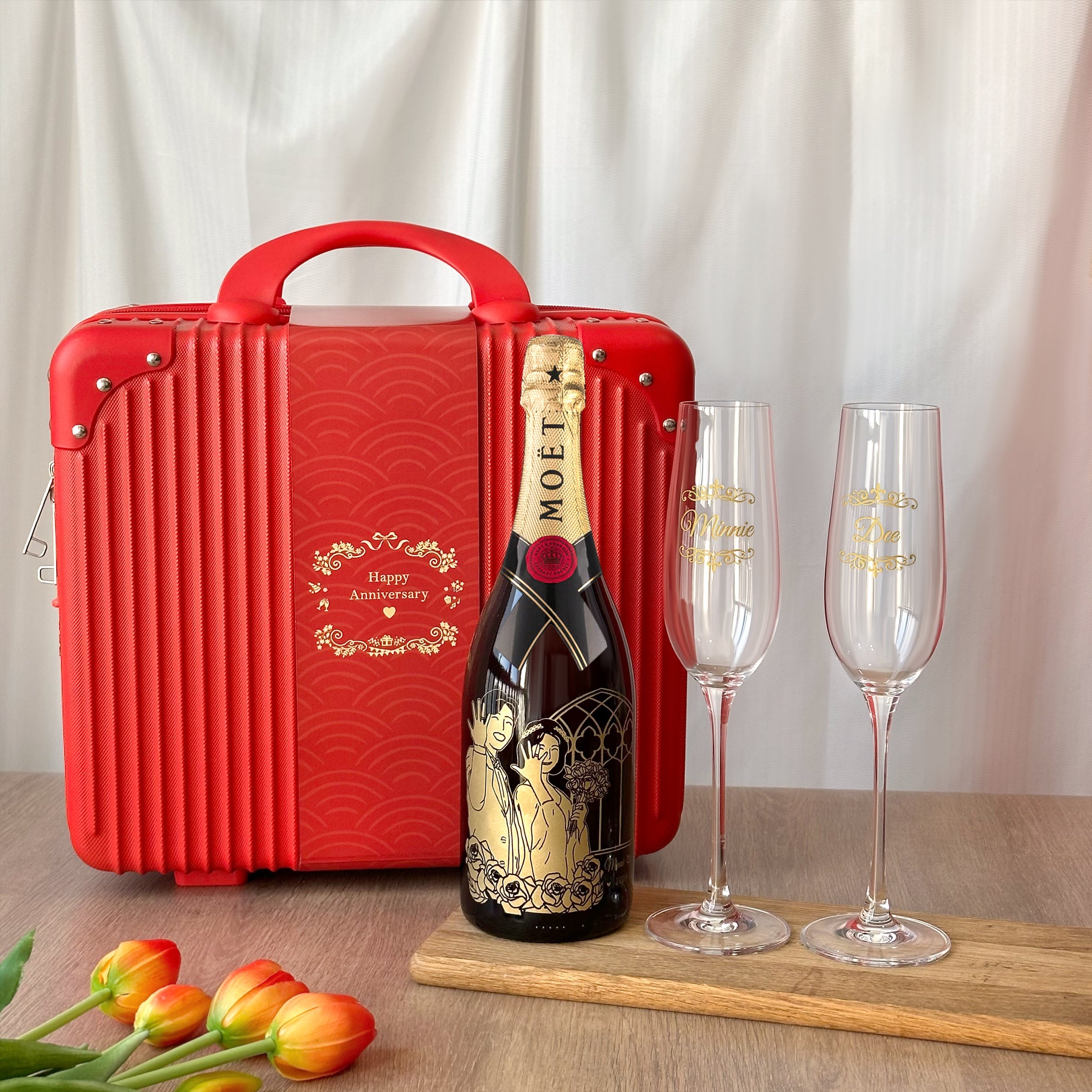 Portrait engraving|Wine and pairing glass gift box Champagne glass name engraving Anniversary congratulations gift Wedding congratulations Portrait wine Engraving glassware pair gift set