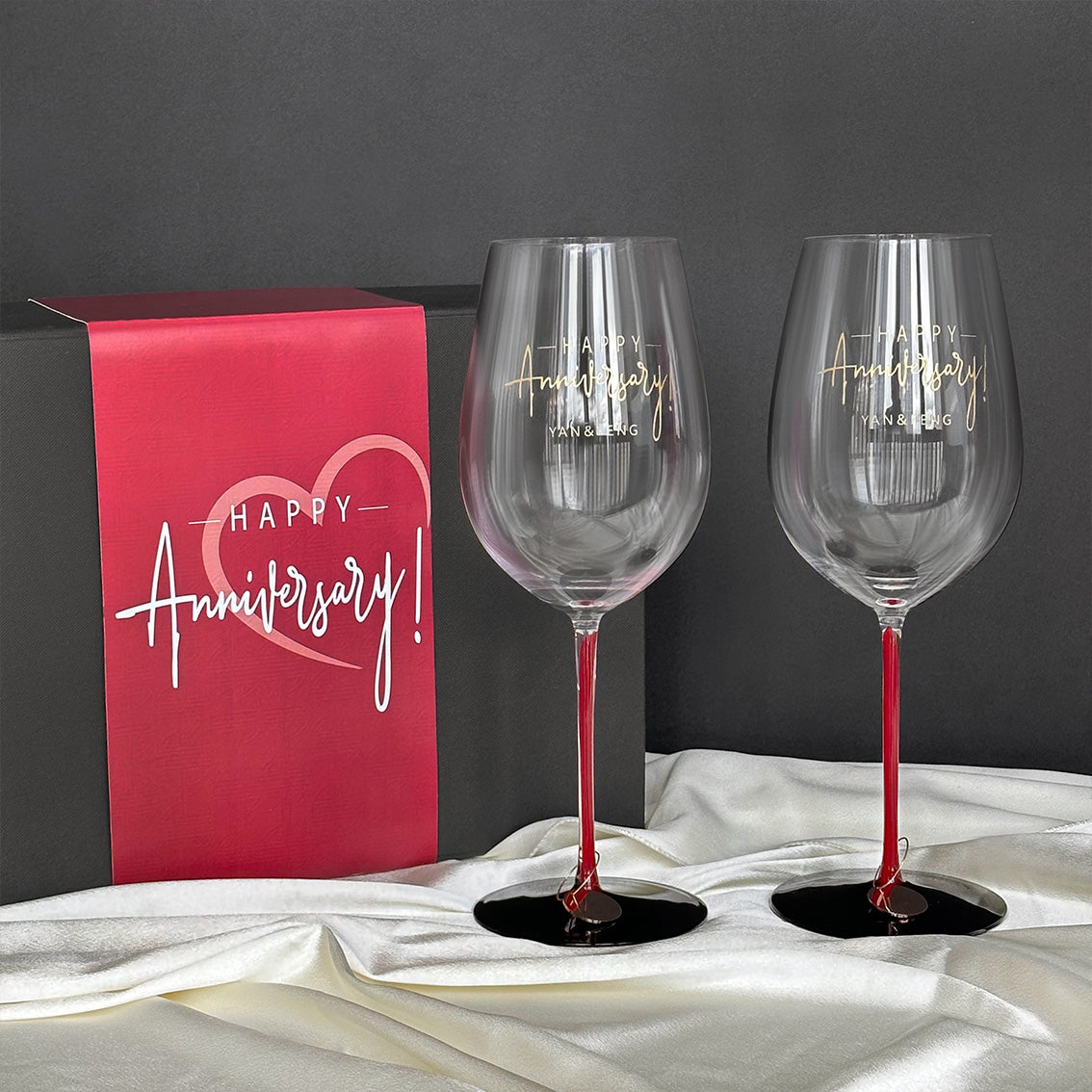 Customized red wine glass, customized text and name, engraving on goblet, wedding anniversary gift box, private customized surprise for wife, sister congratulations gift Wine Glass-DY01-377