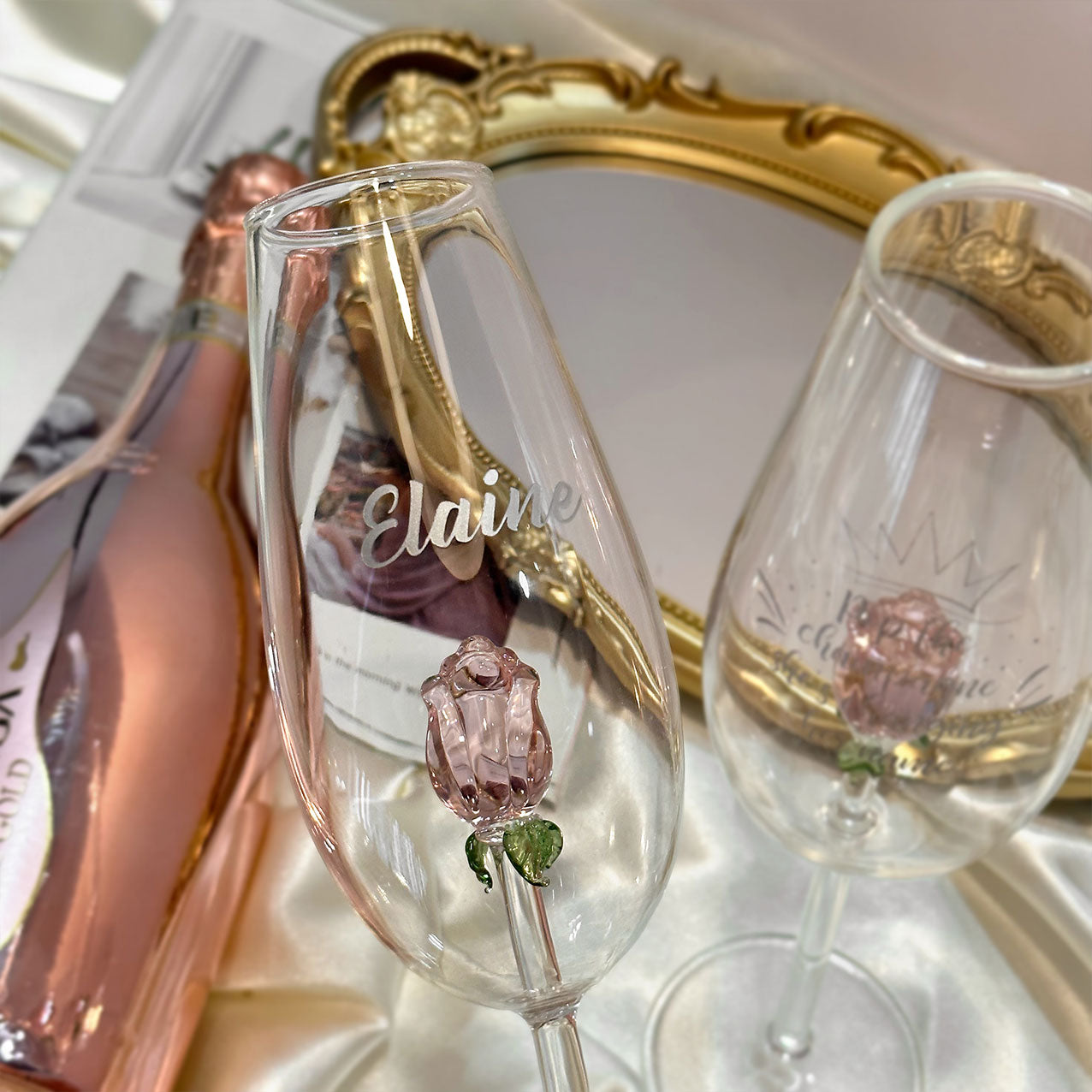 Bottega Manzoni Moscato Rose Three-dimensional rose champagne glass gift box couple anniversary gift romantic celebration for sisters DY01-367