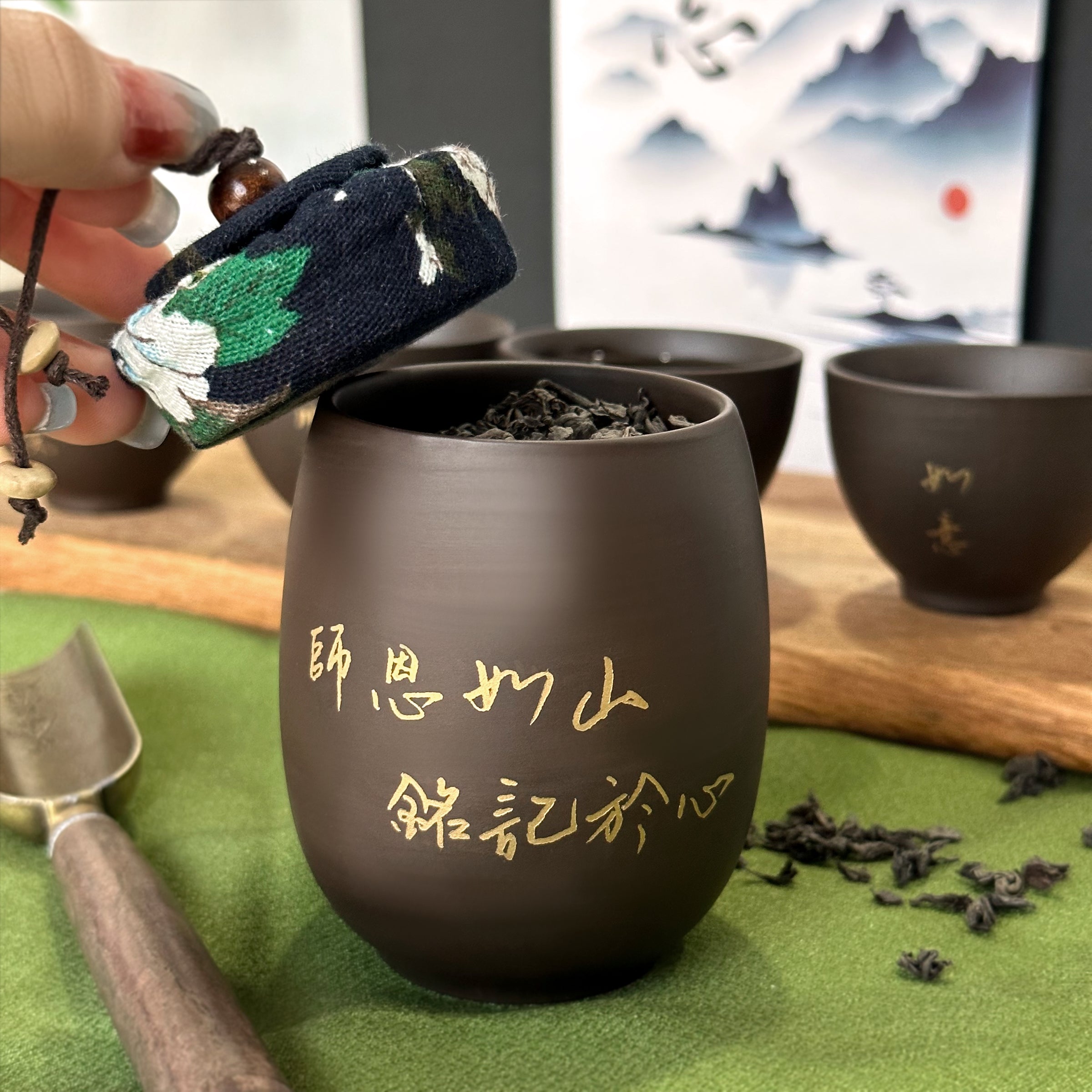 Customized purple clay teapot gift box set | Customized purple clay teapot with exclusive text. The best thank you gift for your mentor. Name engraving. Blessing gift for elders. Customized teapot set-DY05-53