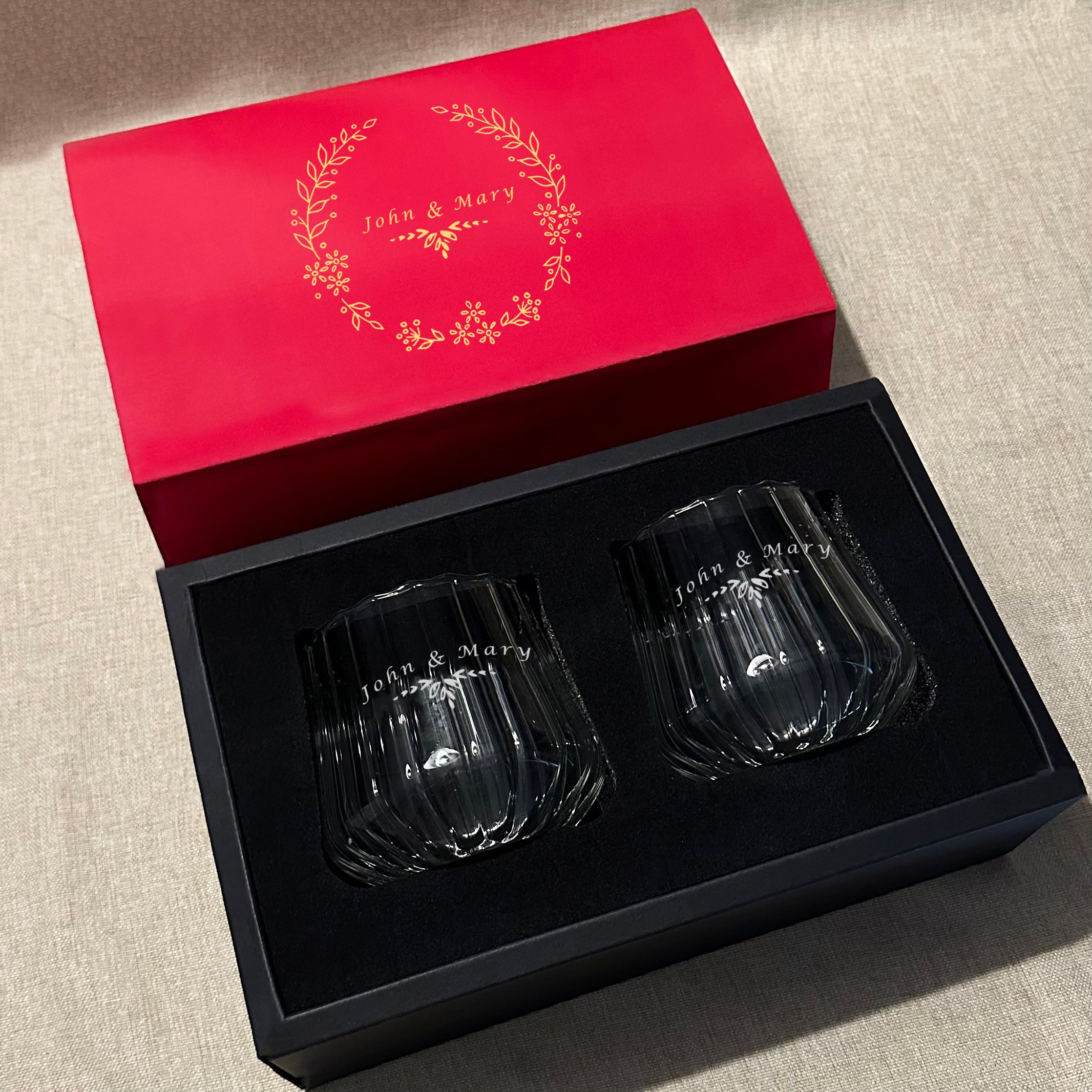 Customized text, whiskey glass, name engraving, striped flower cup, wine glass, drink cup, birthday gift gift box, surprise creative pairing of glasses Whiskey Glass-DY01-370