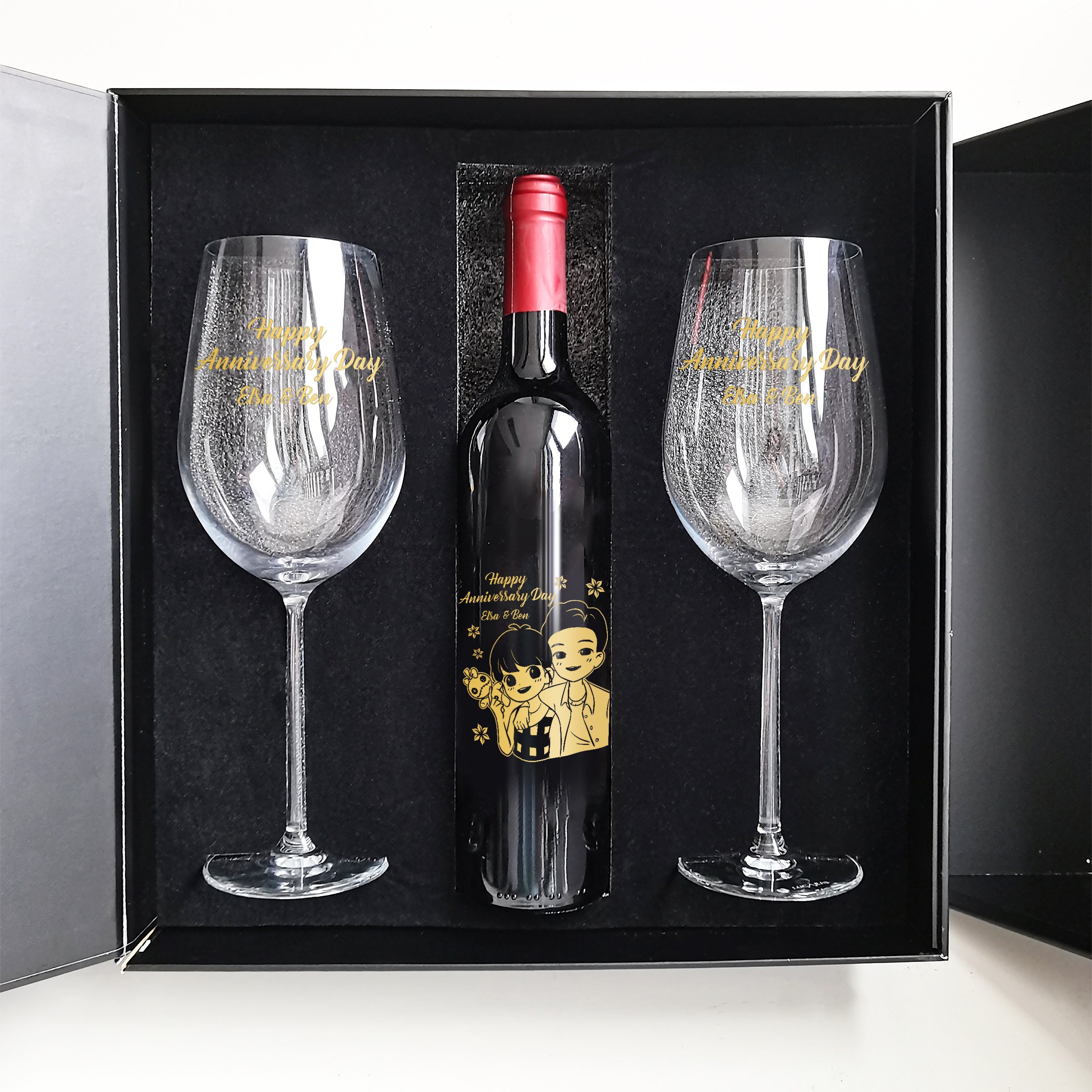 Customized Couple Cartoon Portrait Red Wine Glass Set