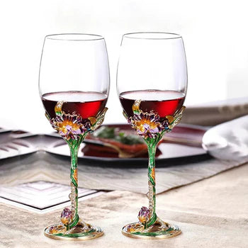 【Metal Base Wine Glasses】Engraved enamel glass (Lettering Gift) Customized Gift ,Birthday gift ,Commemorative gift