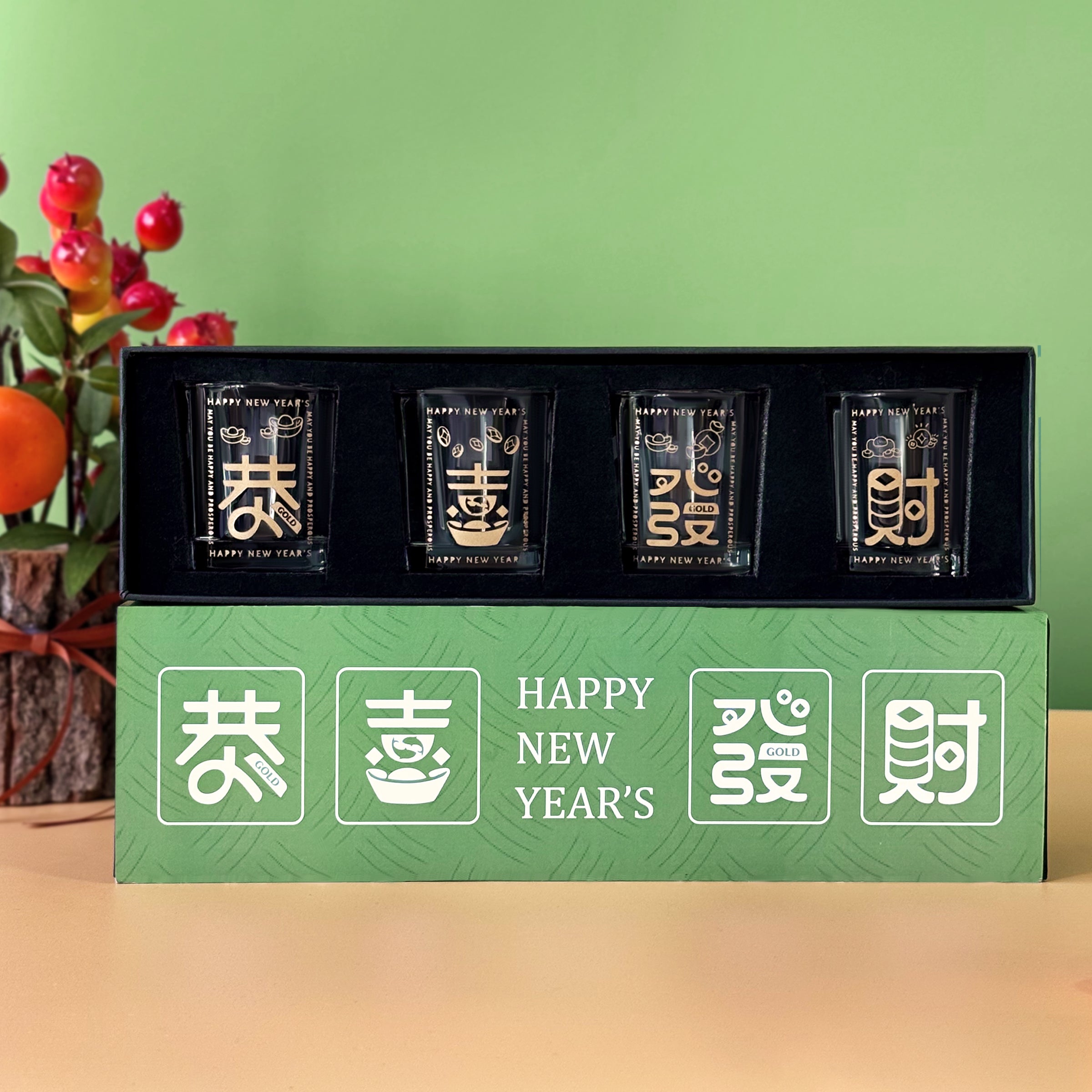 New Year Custom Gift Box | Gong Xi Fa Cai Cup Engraving | Custom Whiskey Glass | Chinese New Year Blessing Gift | Business Annual Meeting Employee Gift | 2025 Meaningful Creative Glass Water Cup Blessing Gift DY05-60